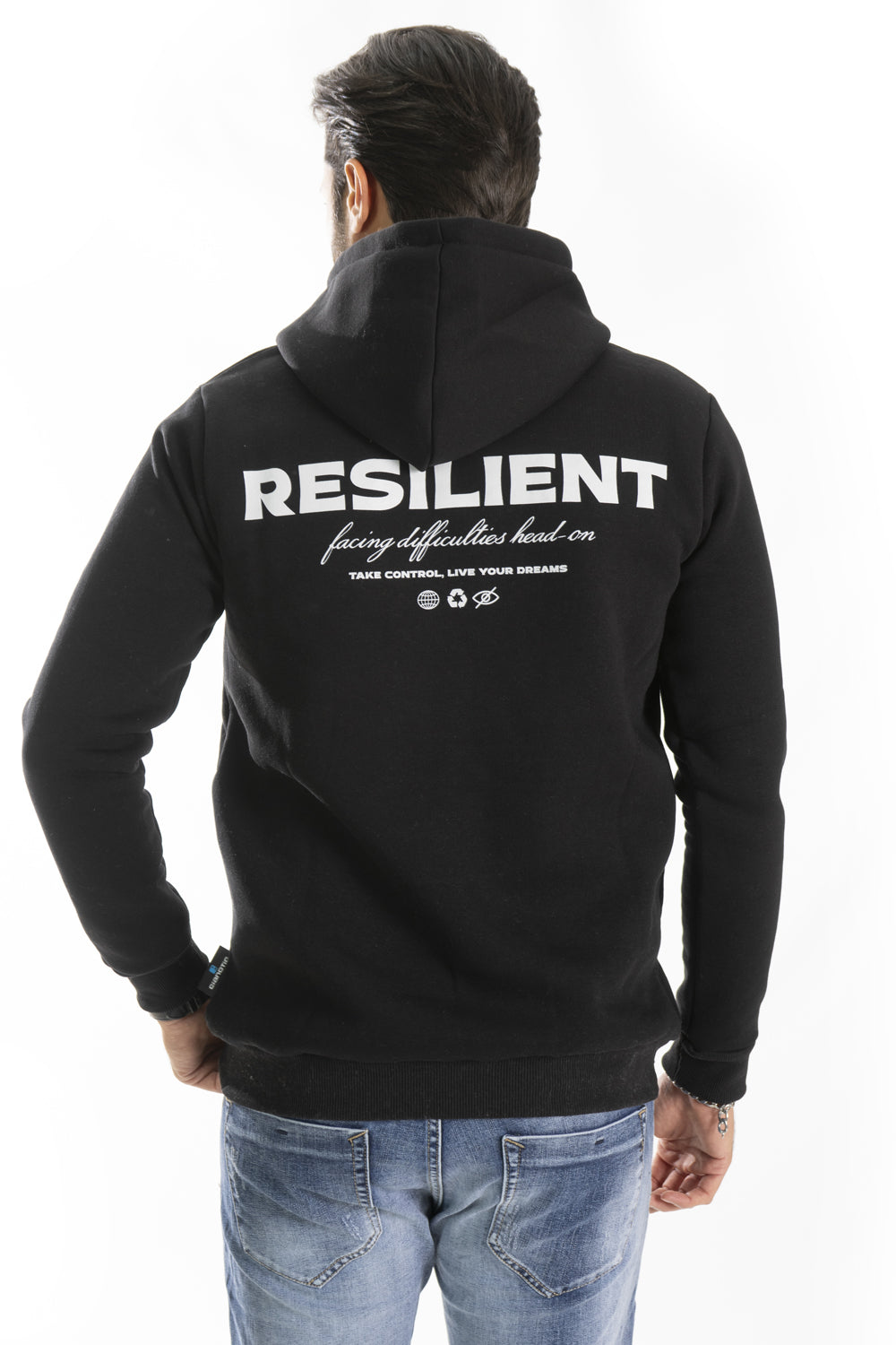 Felpa Uomo Con Cappuccio ''Resilient'' stampa in rilievo Art. Fe179