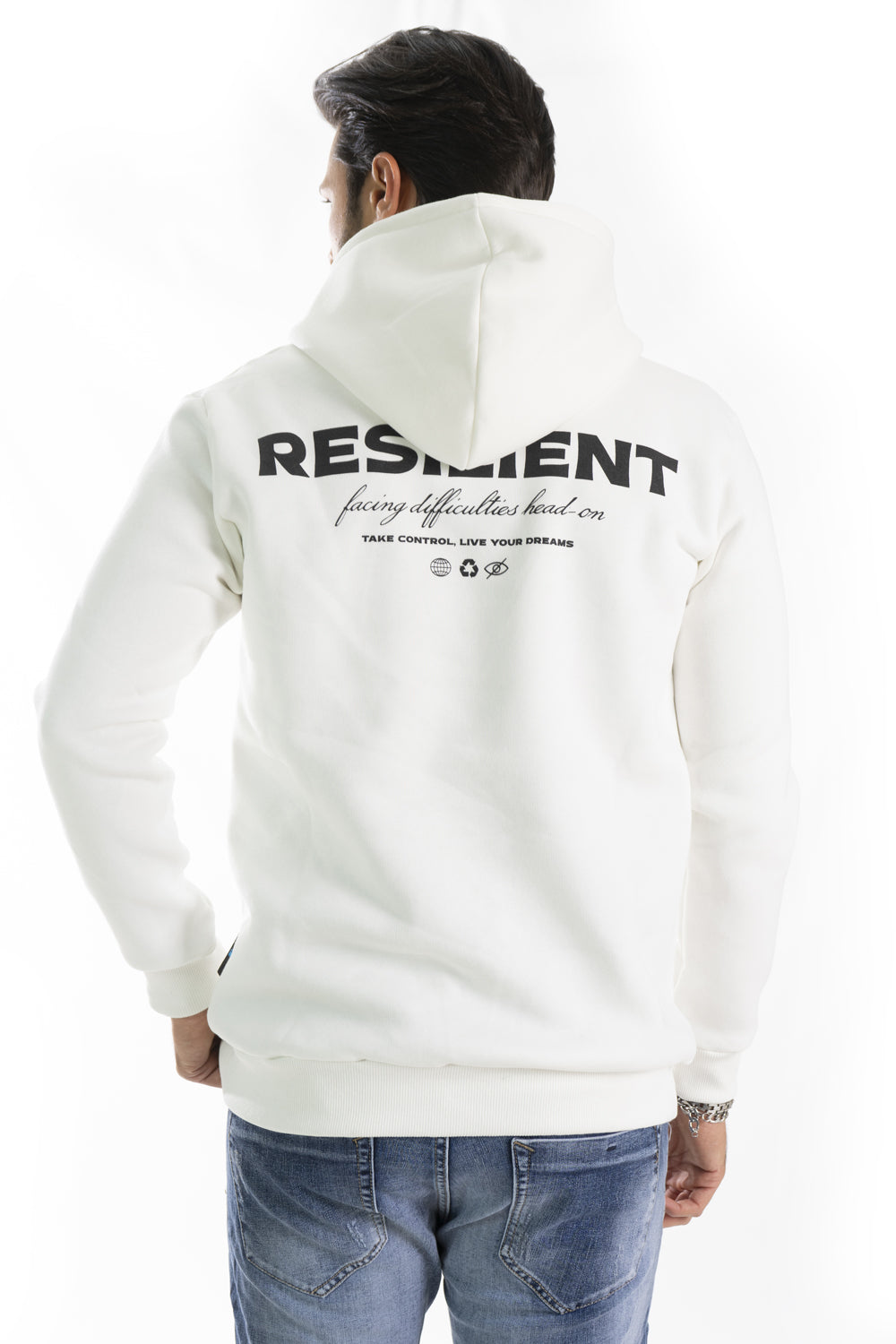 Felpa Uomo Con Cappuccio ''Resilient'' stampa in rilievo Art. Fe179