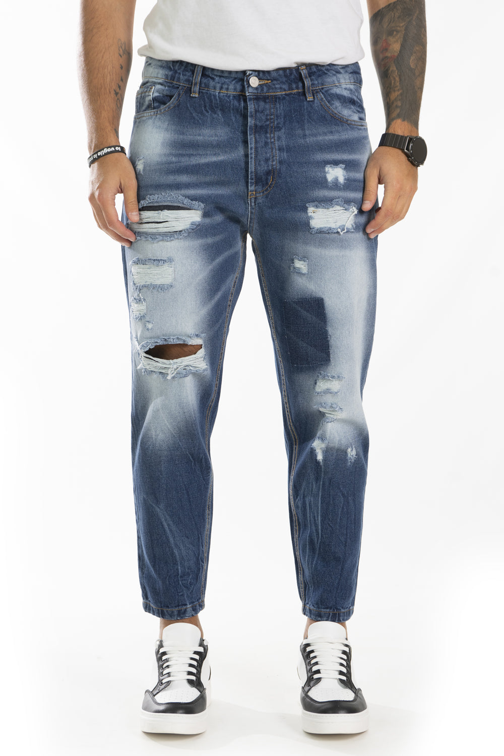 Jeans Uomo Con Abrasioni e Toppe Art. Js407