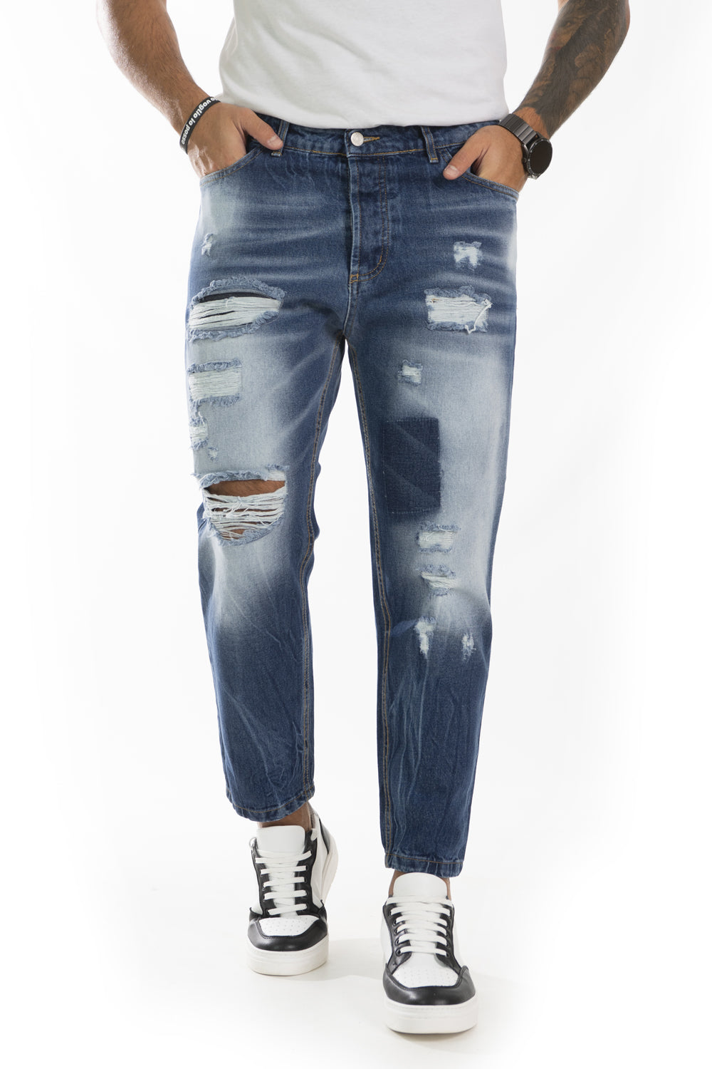 Jeans Uomo Con Abrasioni e Toppe Art. Js407