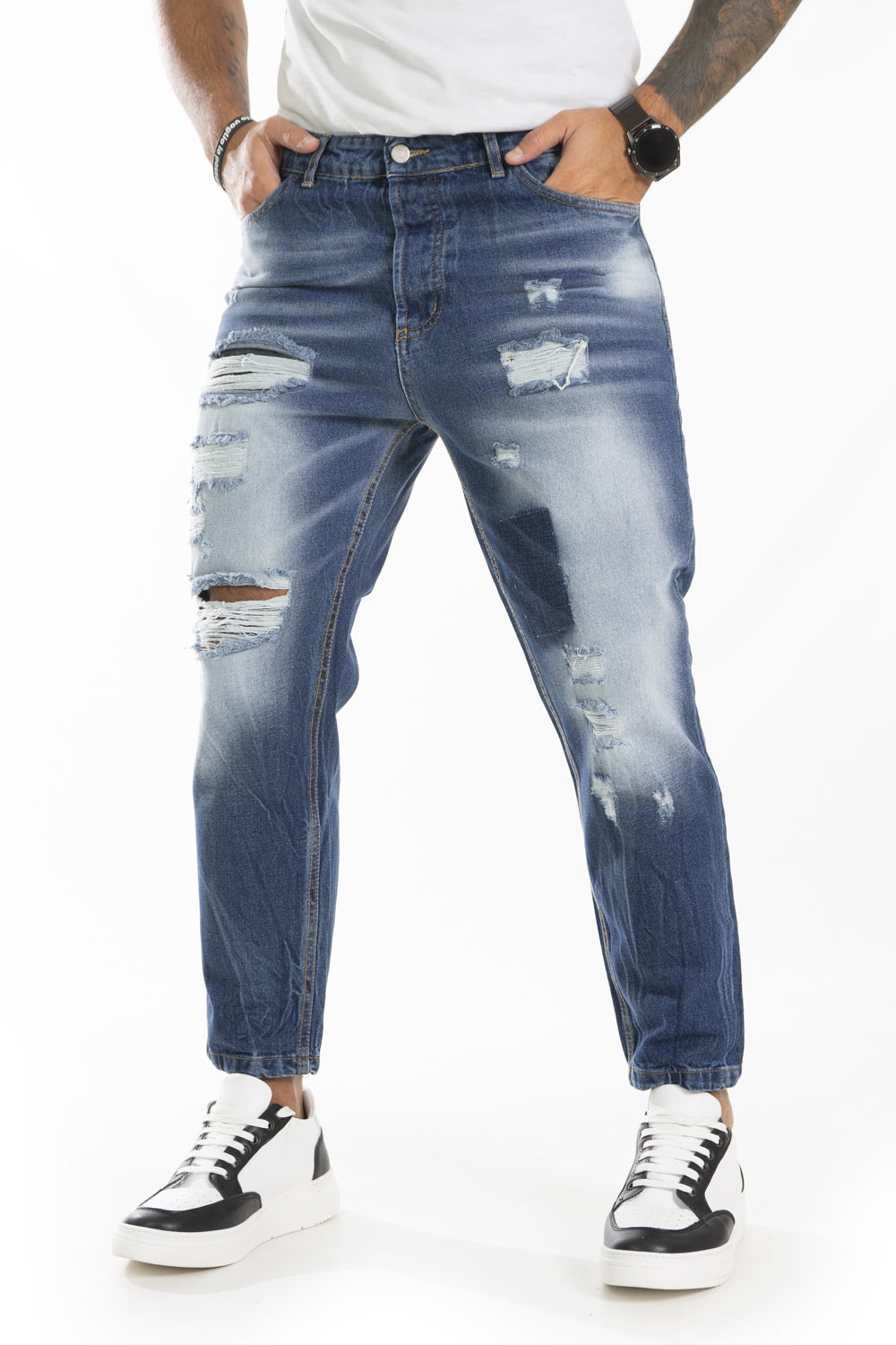 Jeans Uomo Con Abrasioni e Toppe Art. Js407