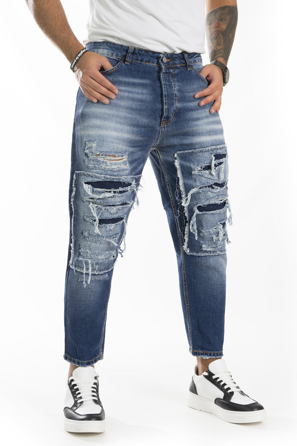 Jeans Uomo Con Strappi e Toppe 5 tasche art. Js408