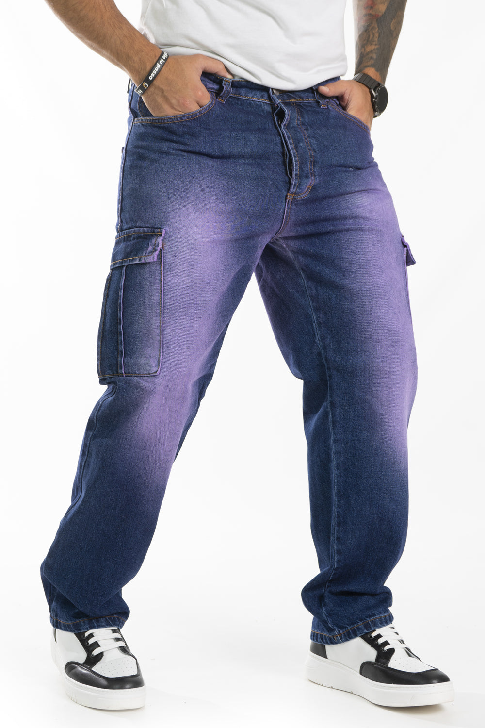 Jeans Uomo Cargo Violet Con Tasconi Art. JS404