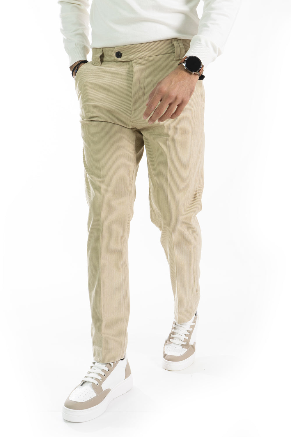 Pantalone Uomo Velluto a Costine Bottone Decentrato Art. Pt178