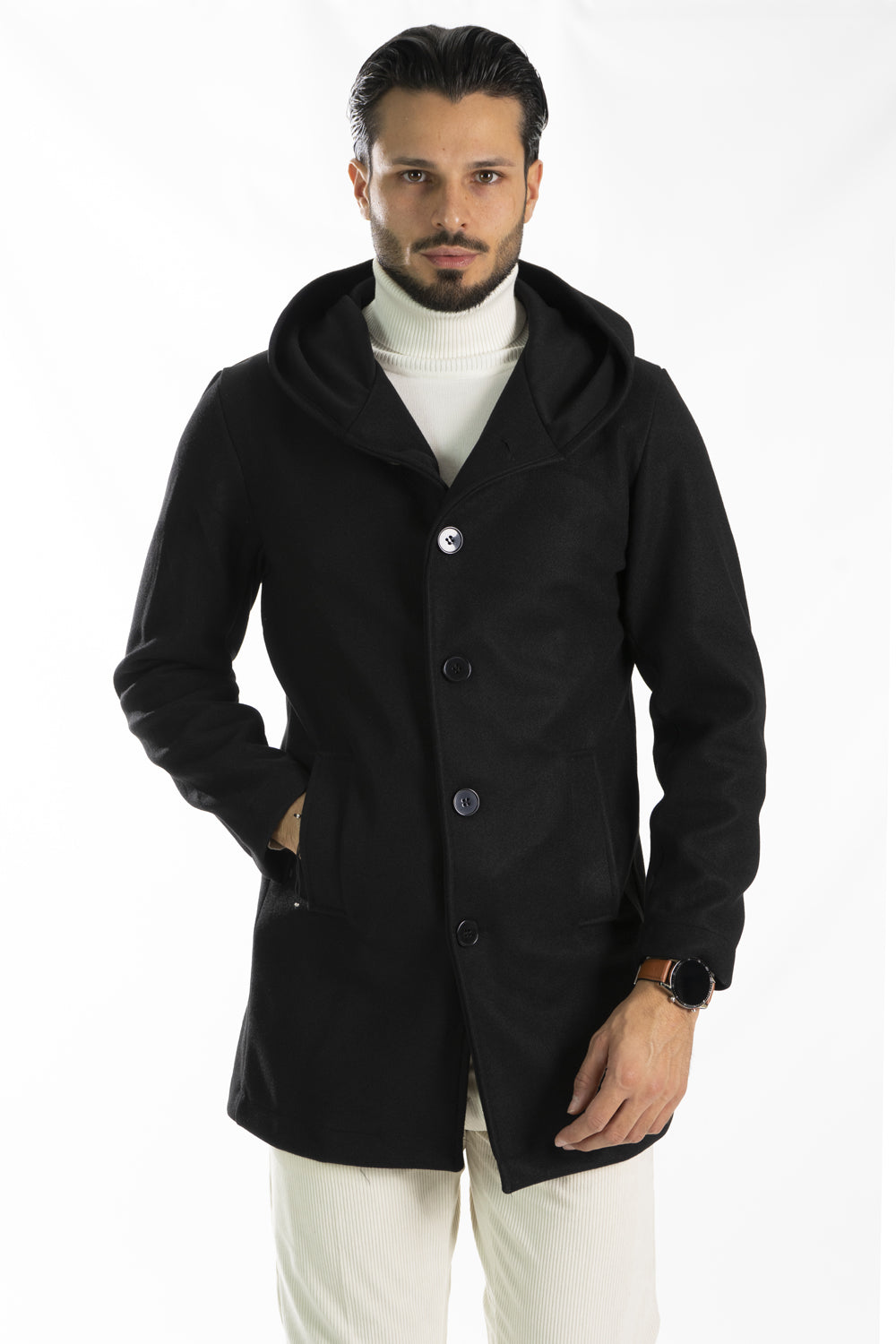 Cappotto Uomo Con Cappuccio Monopetto Art. Cp31