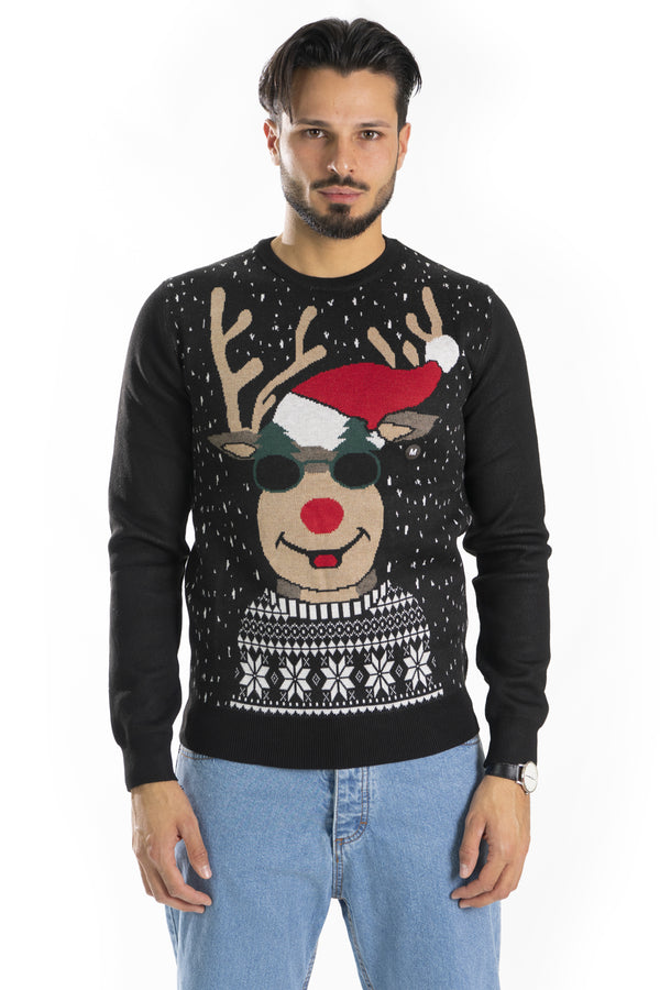 Maglione Uomo Natale ''Renne'' Girocollo Art. Mg129