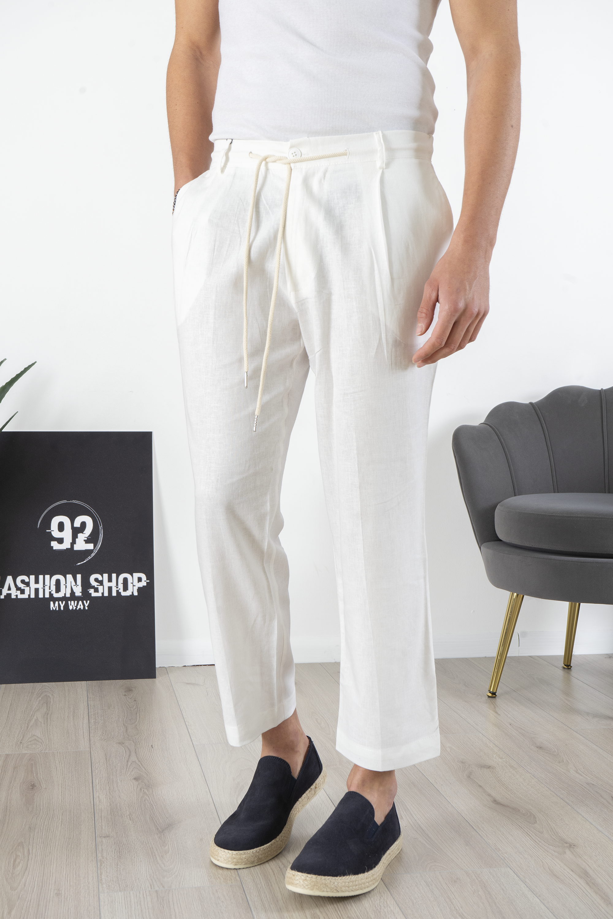 Pantalone In Lino Con Bottone e Coulisse Art. PT192