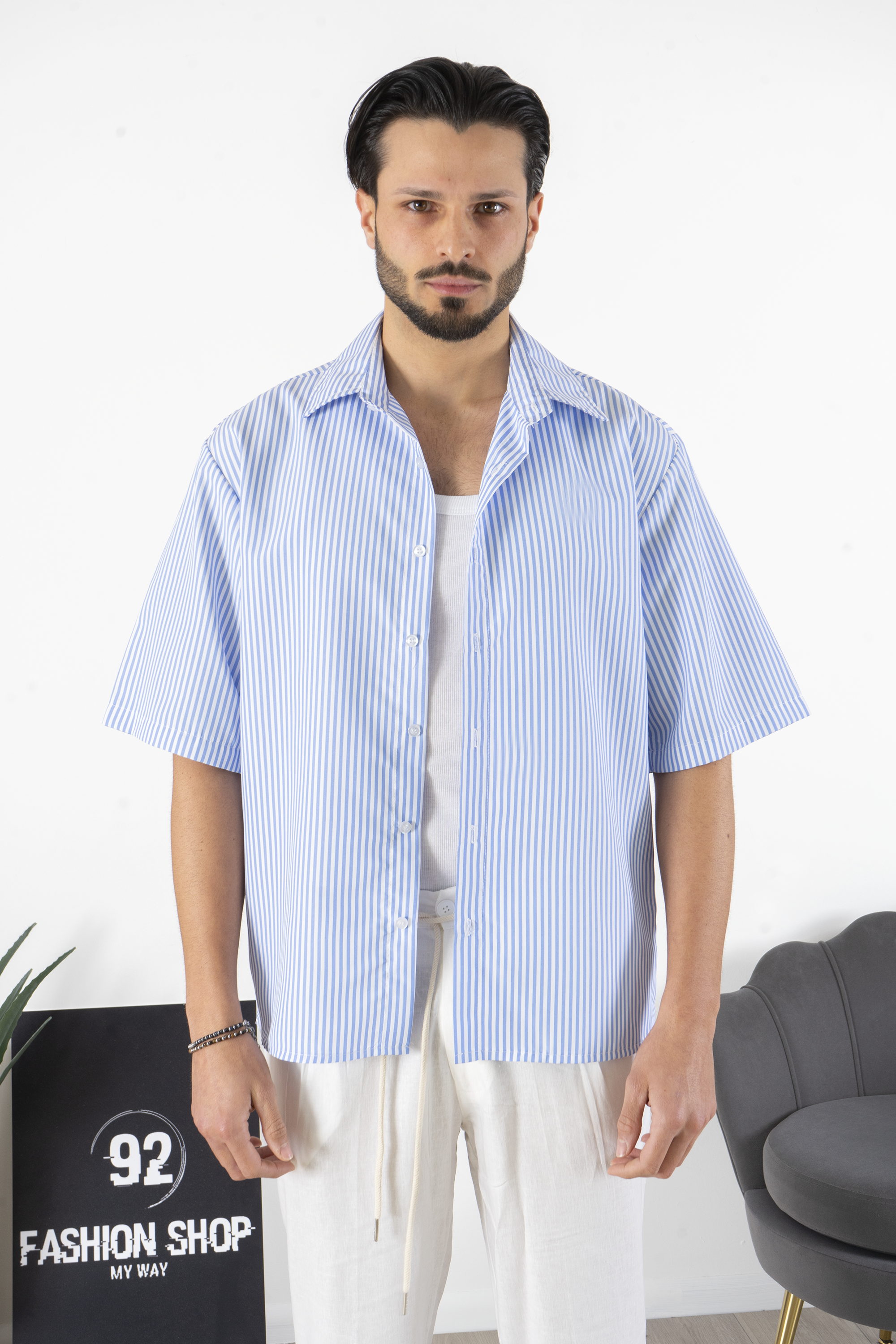 Camicia Righe Crop Manica Corta Art. Cm221