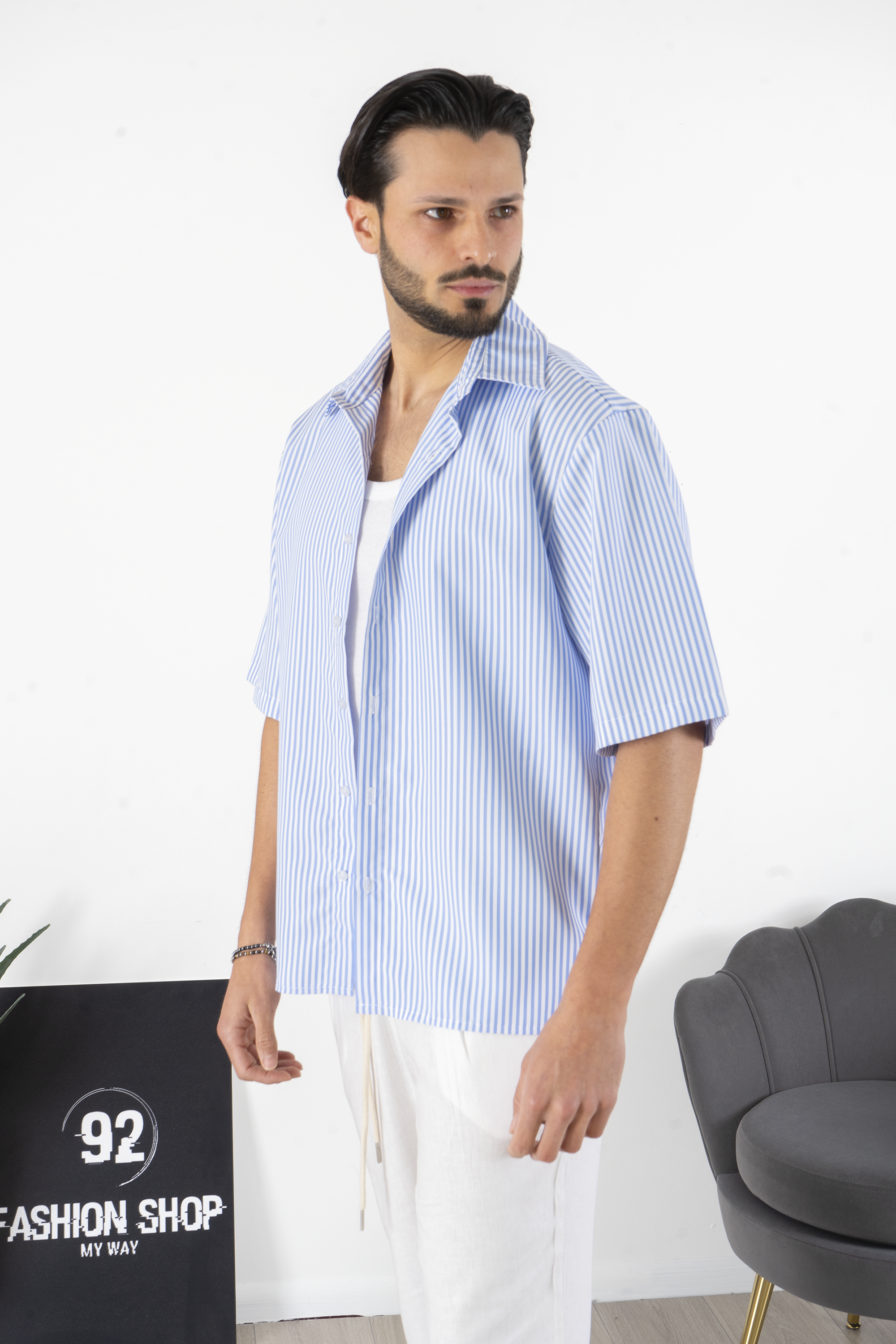 Camicia Righe Crop Manica Corta Art. Cm221