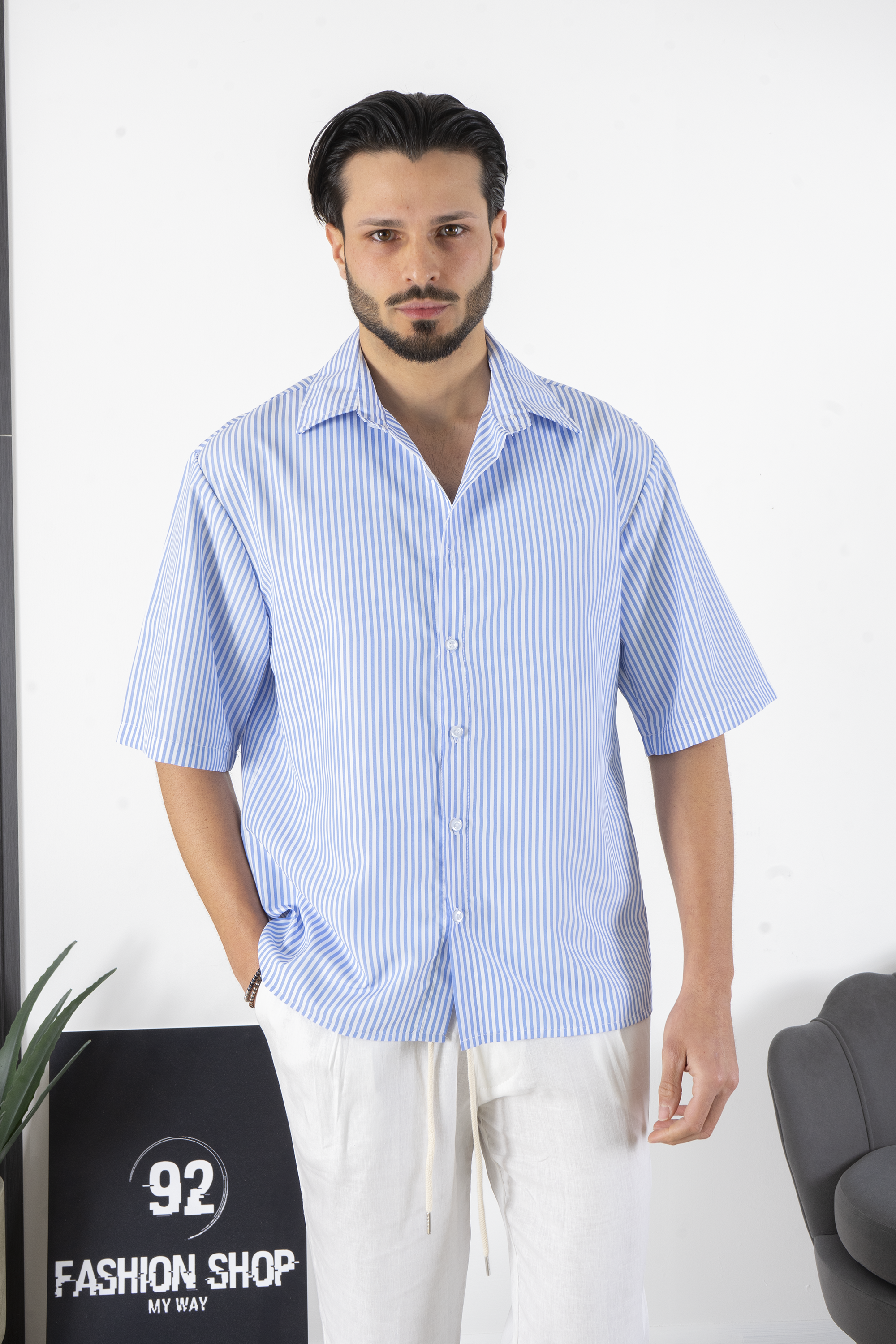 Camicia Righe Crop Manica Corta Art. Cm221