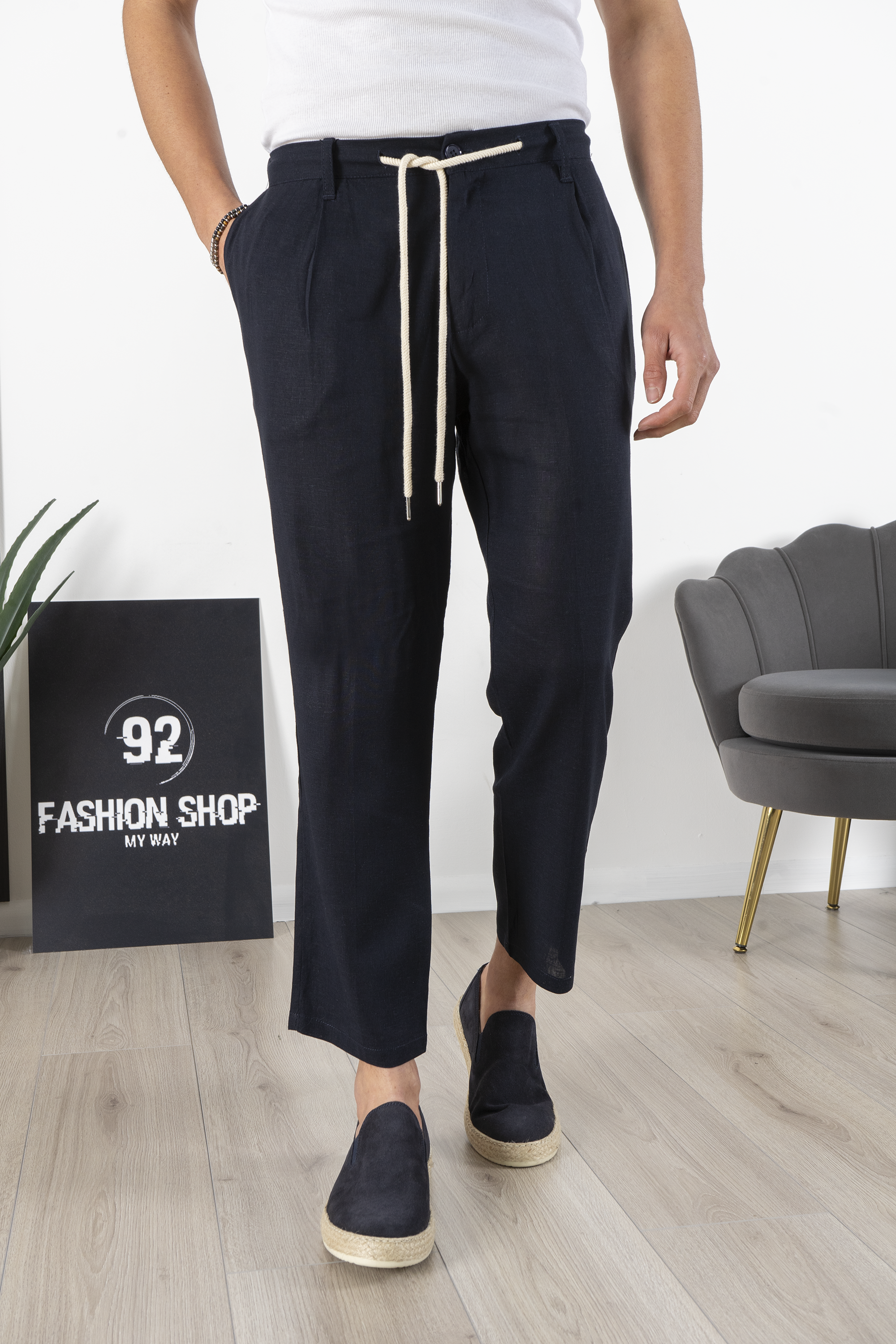 Pantalone In Lino Con Bottone e Coulisse Art. PT192