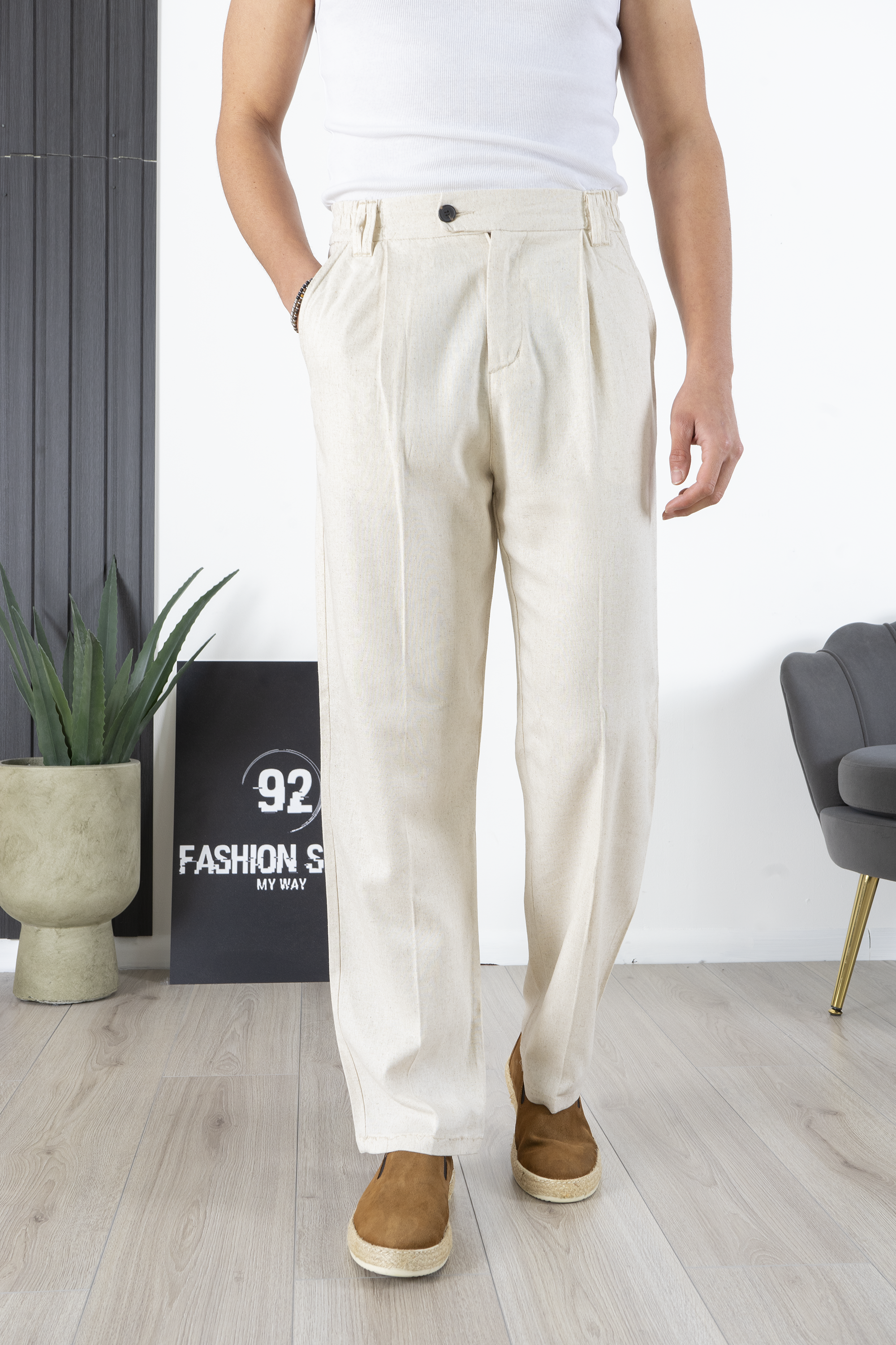 Pantalone in Lino Fondo Ampio Tinta Unita Art. Pt193