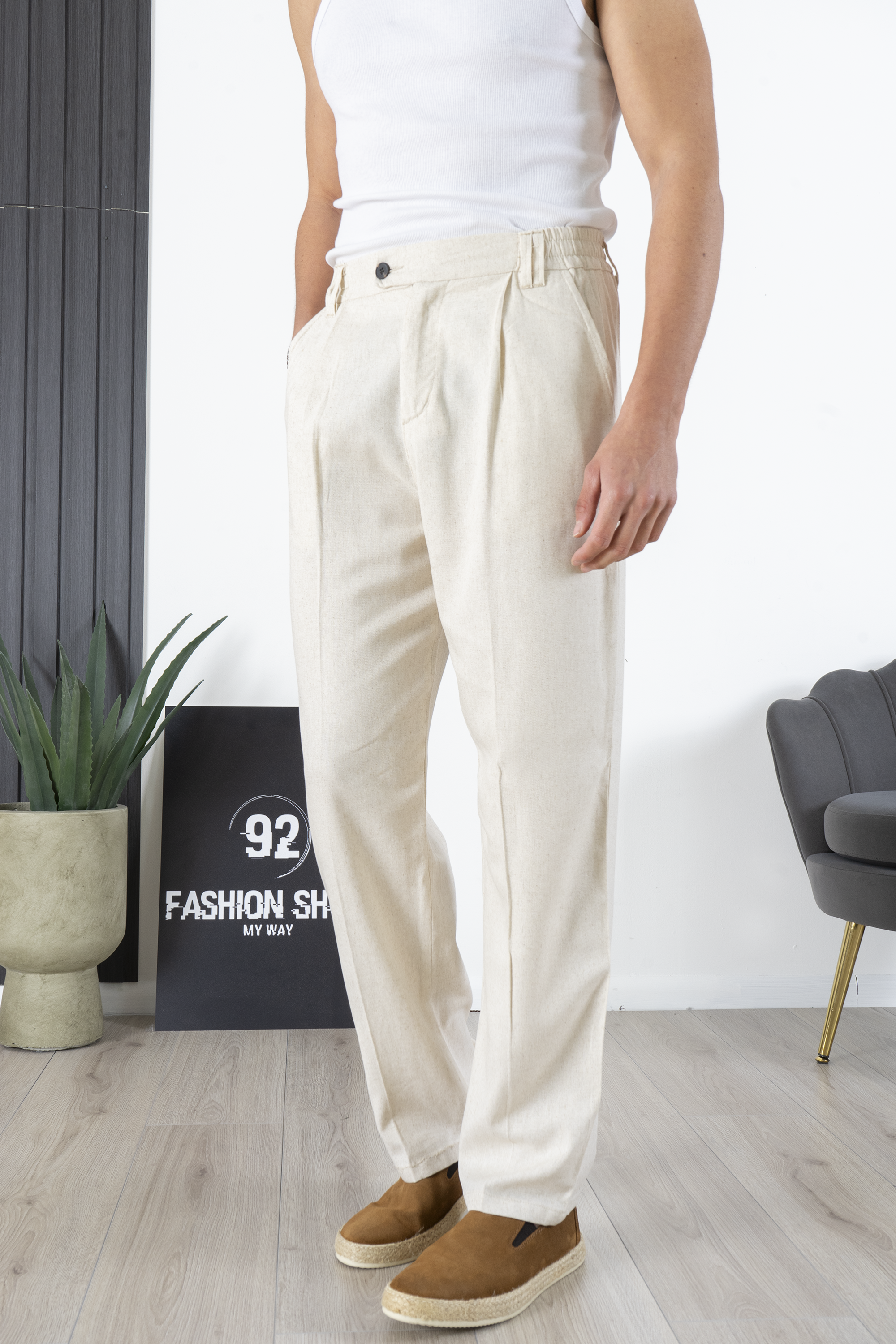 Pantalone in Lino Fondo Ampio Tinta Unita Art. Pt193