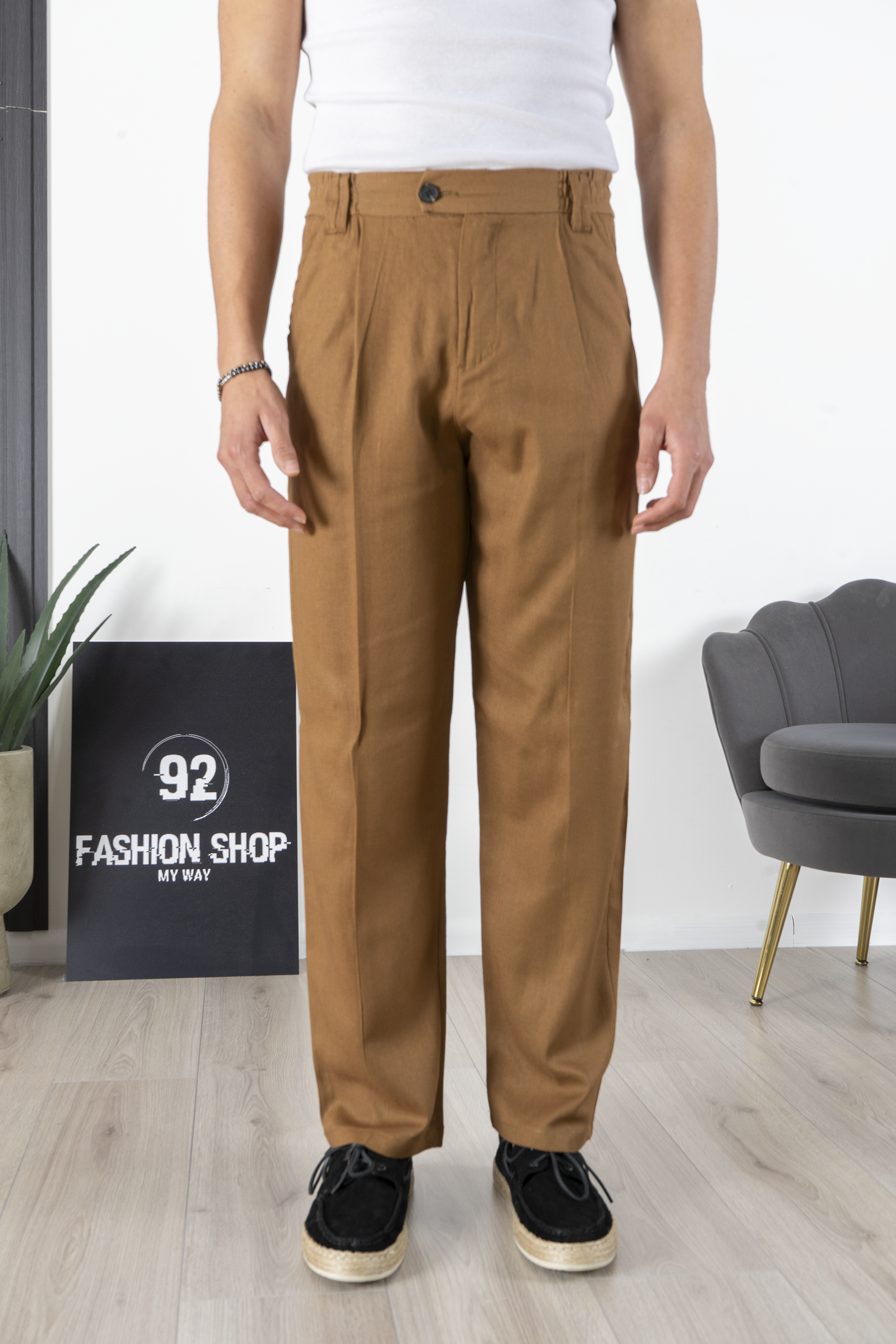 Pantalone in Lino Fondo Ampio Tinta Unita Art. Pt193