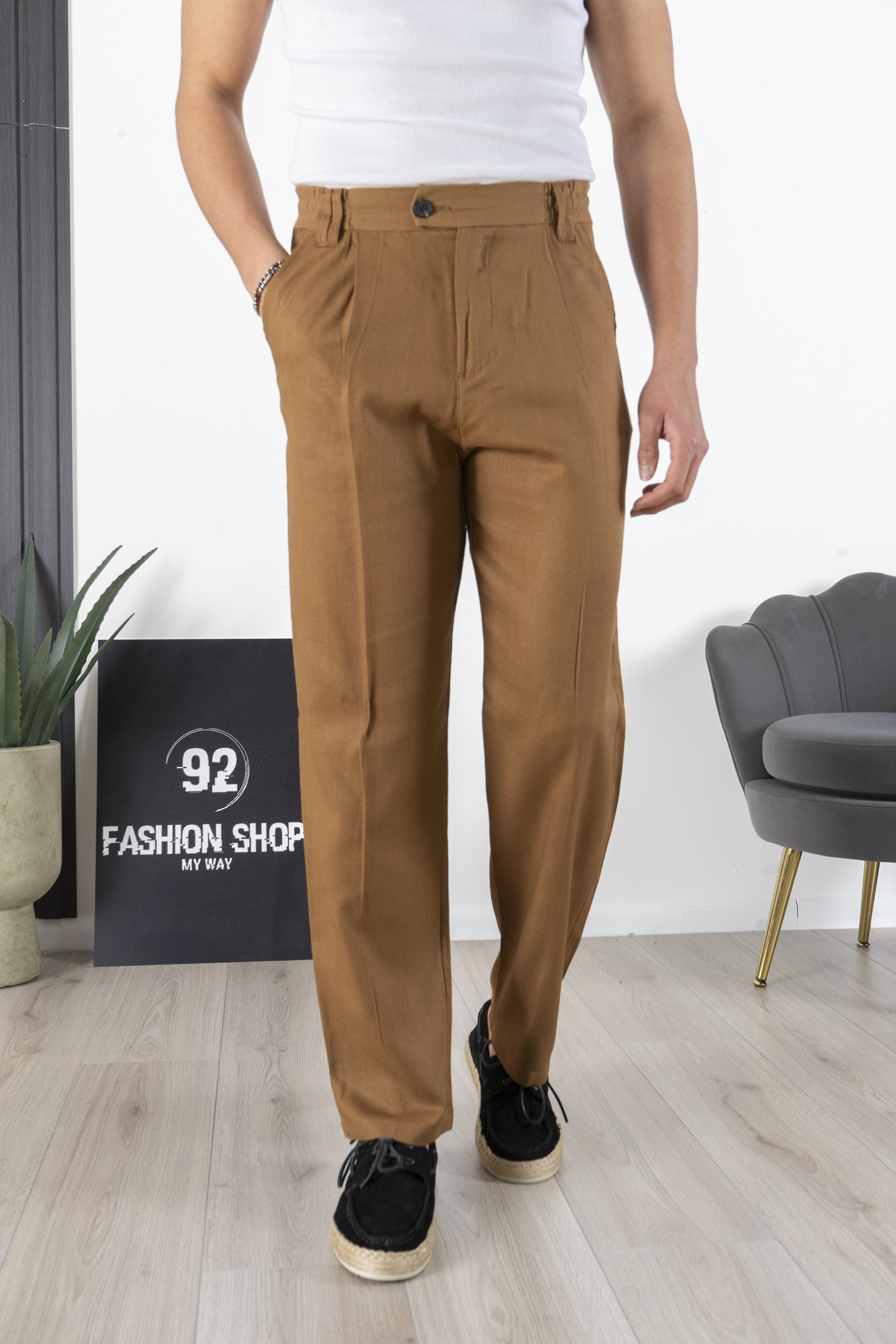 Pantalone in Lino Fondo Ampio Tinta Unita Art. Pt193