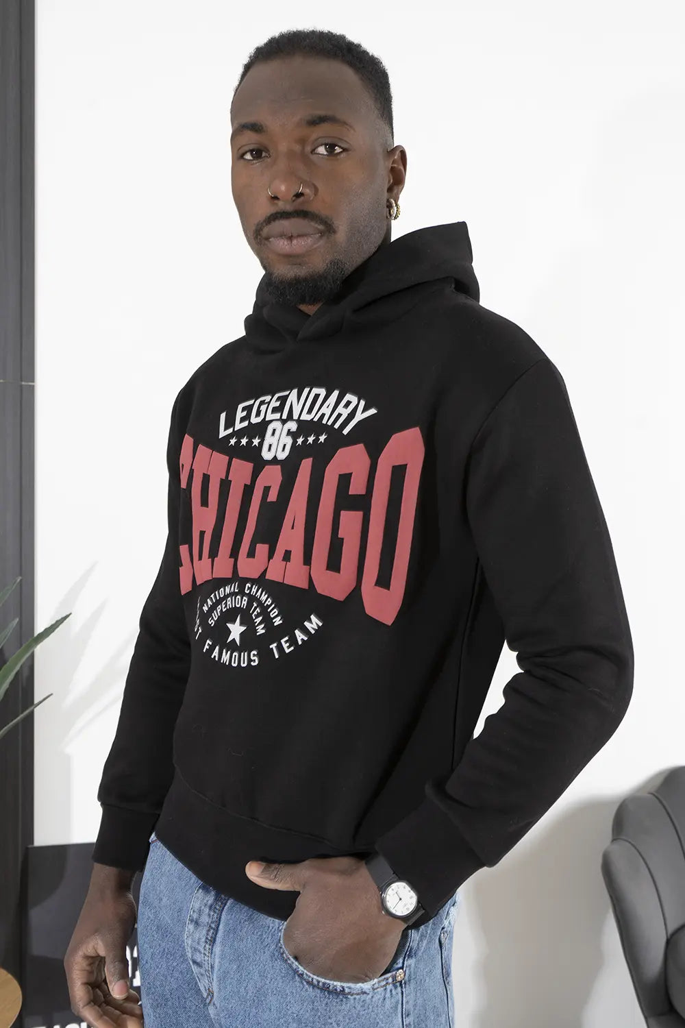 Felpa Uomo Con Cappuccio College ''Chicago'' Art. Fe138