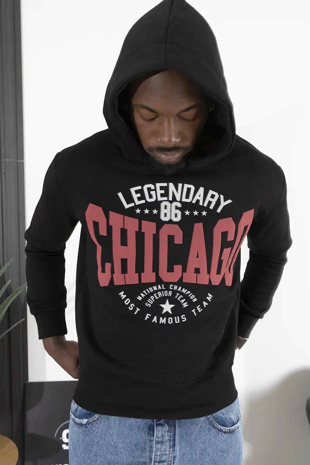 Felpa Uomo Con Cappuccio College ''Chicago'' Art. Fe138