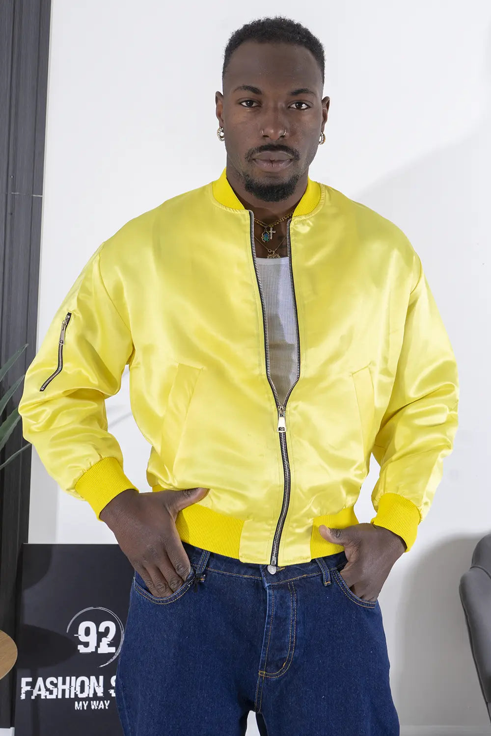 Giubbotto Uomo Bomber Effetto Raso Collo Coreano Art. Gb94