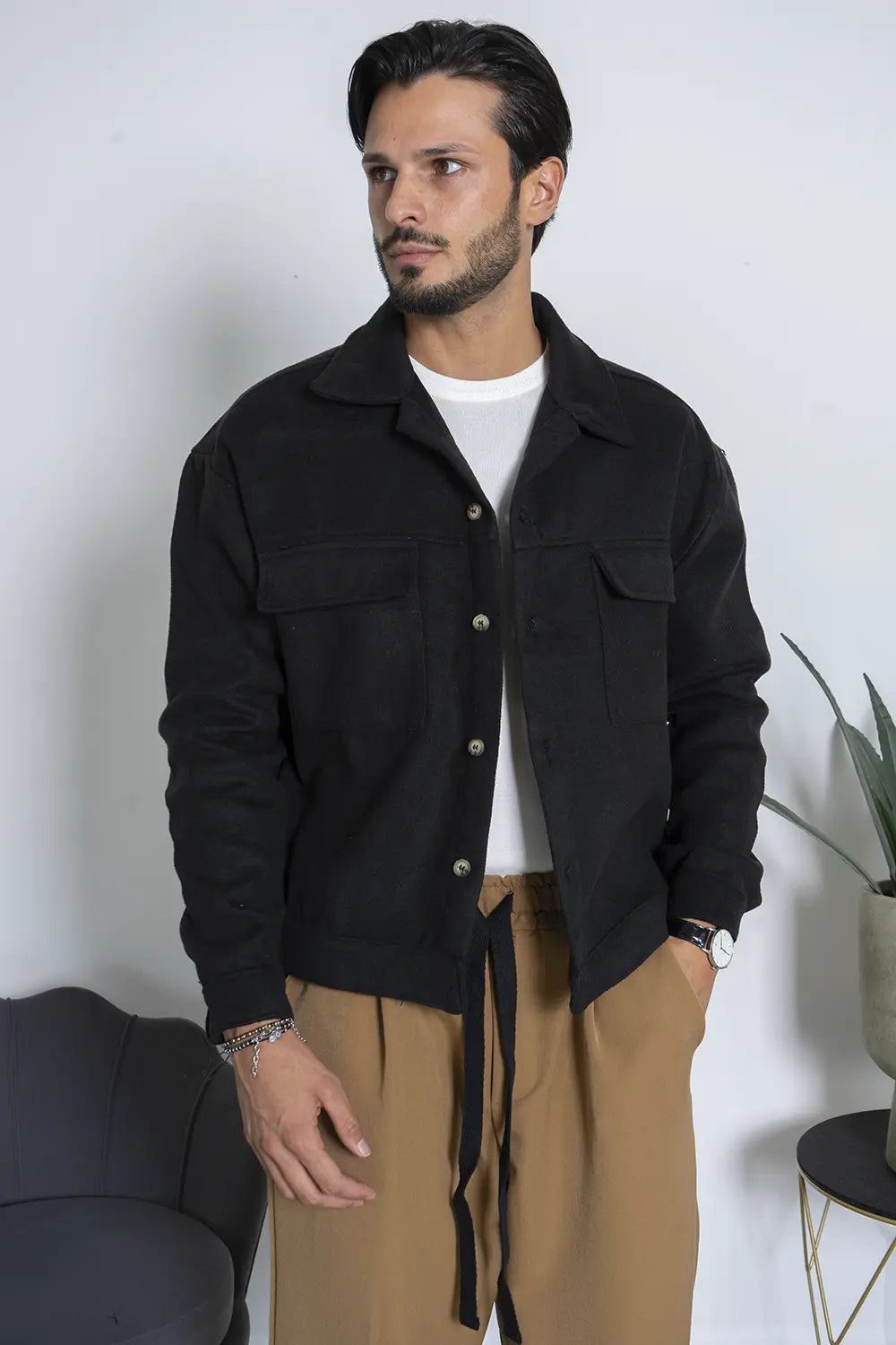 Giacca Boxy Fit In Panno Con Tasche Applica Art. Gb169