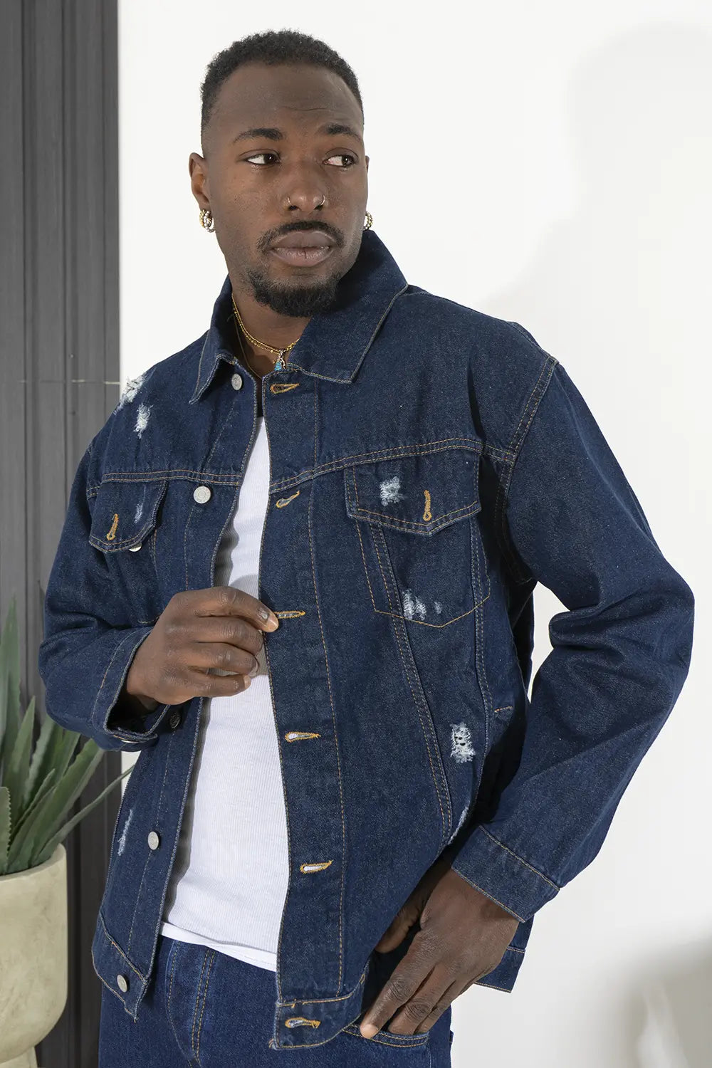 Giubbotto Jeans Giacca Scuro Con Abrasioni Oversize Art. Gb69