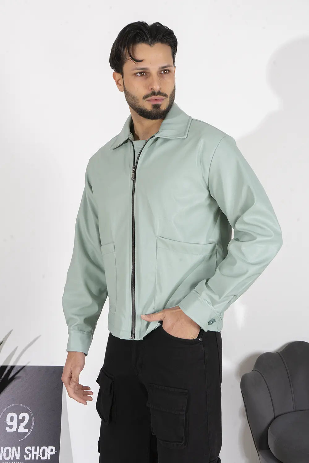 Giubbotto Giacca Crop ecopelle Con tasche Art. Gb191