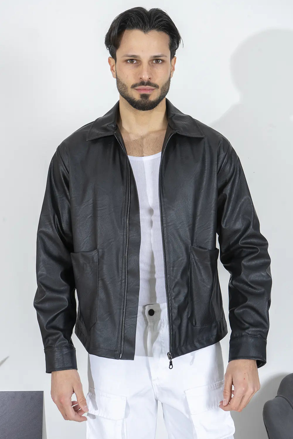 Giubbotto Giacca Crop ecopelle Con tasche Art. Gb191