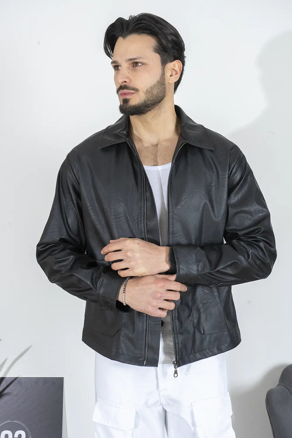 Giubbotto Giacca Crop ecopelle Con tasche Art. Gb191