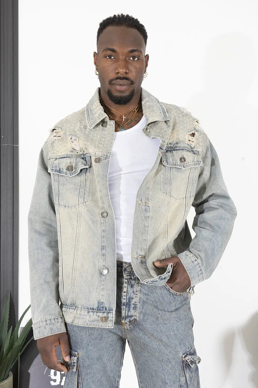 Giubbotto Giacca Jeans Con Abrasioni Art. GB192