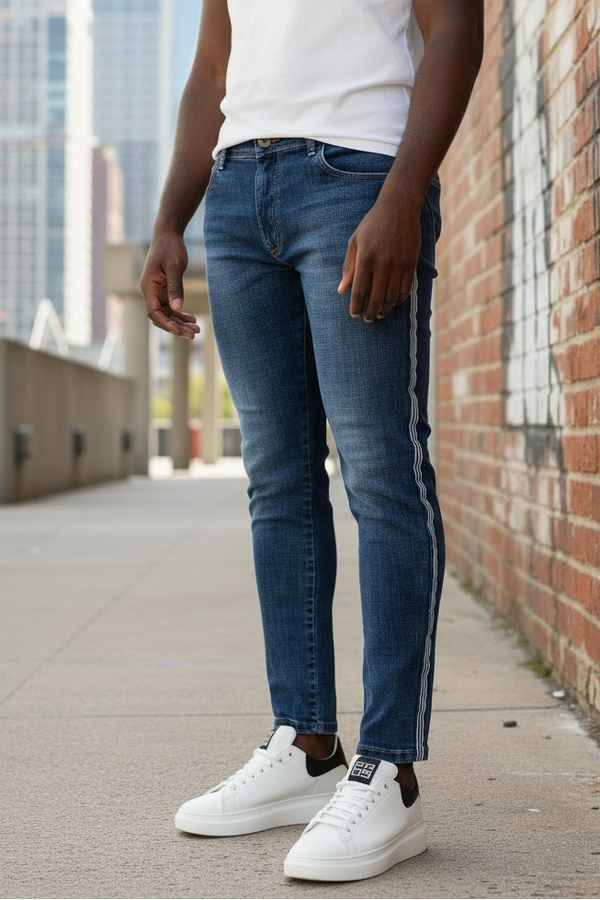 Jeans Uomo Basic 5 Tasche Capri Fit Con Striscia Laterale Art. Js117