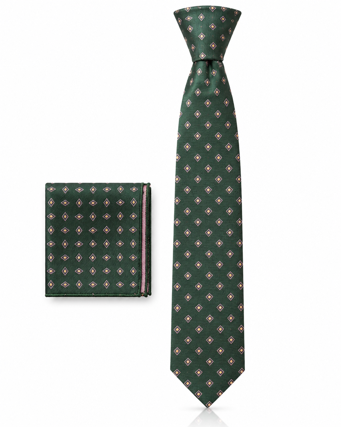 Cravatta Uomo Verde Fantasia a Rombi e Pochette Omaggio