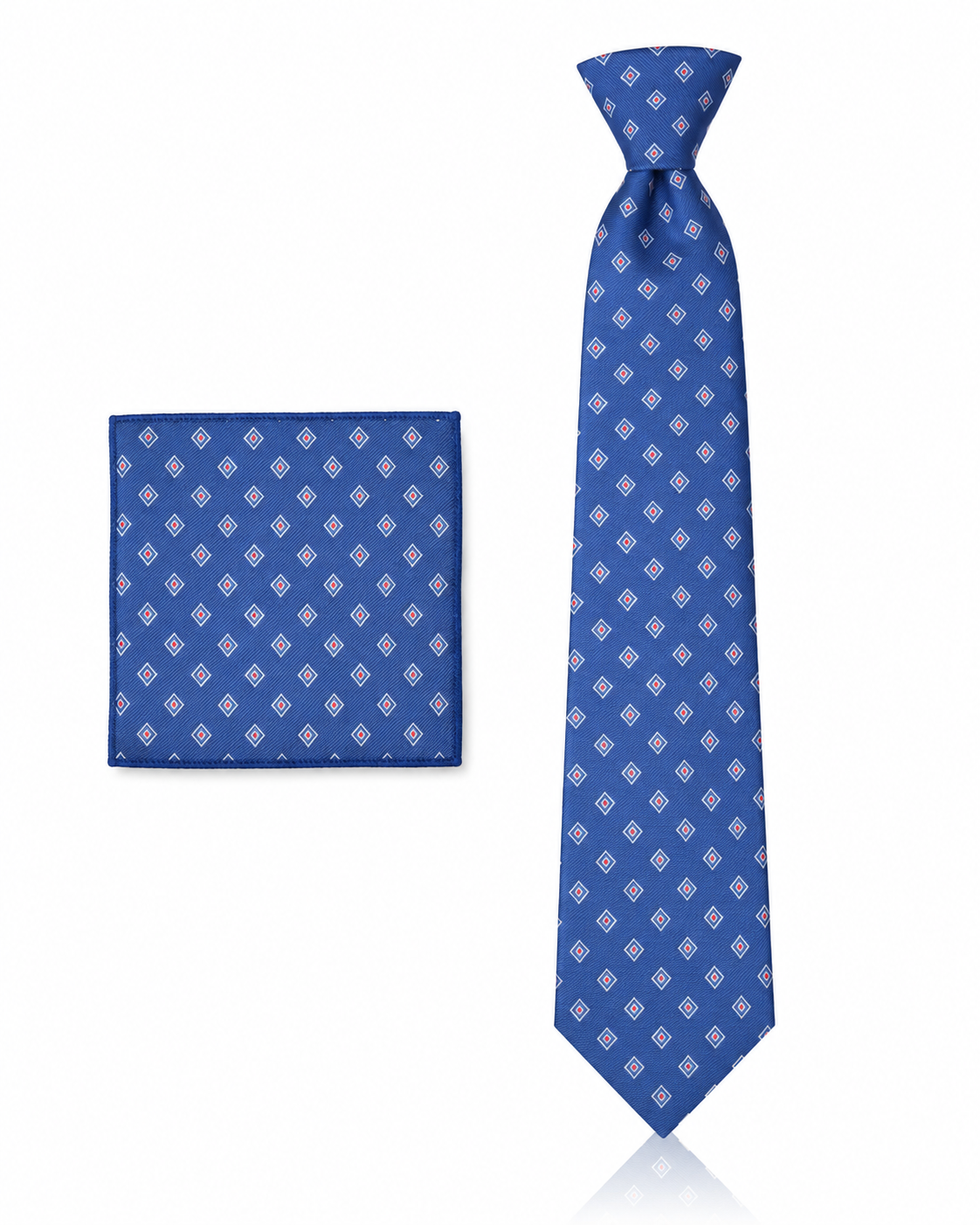Cravatta Uomo Blu Fantasia a Rombi e Pochette Omaggio