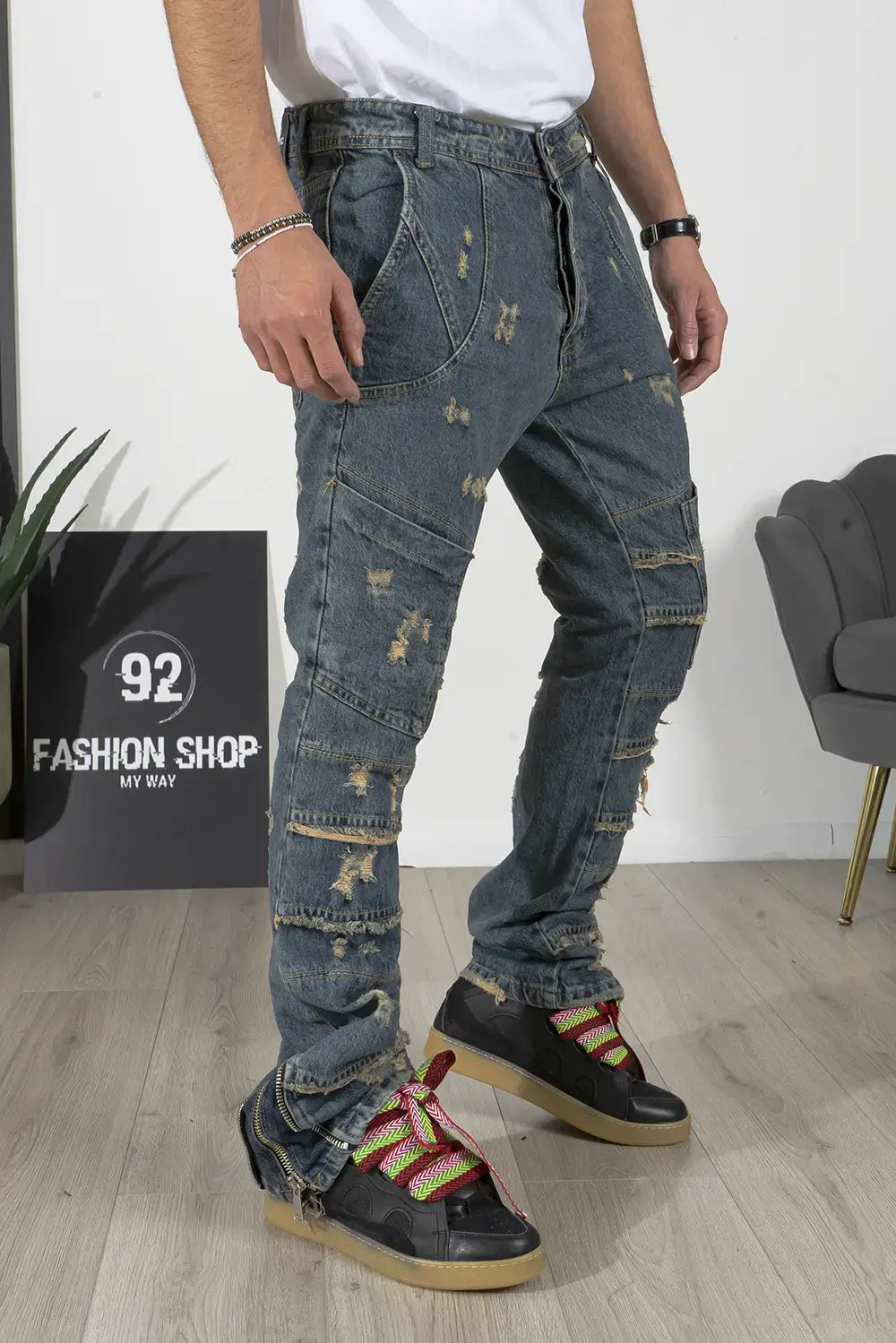 Jeans Flare Multitasche Sabbiato Full Zip Art. Js529