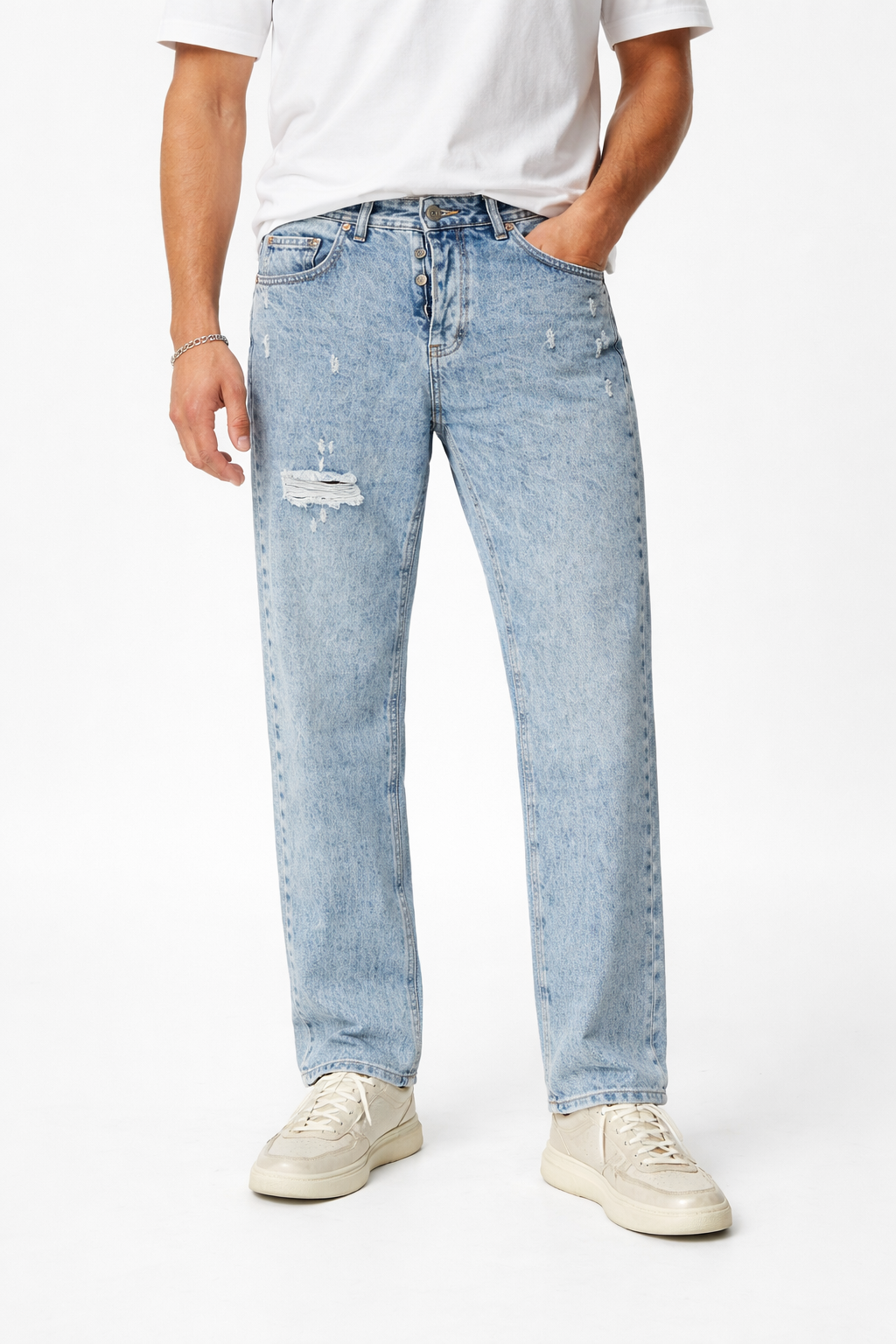 Jeans Straight Fit "Ice" con Micro-Rotture Art. Js558