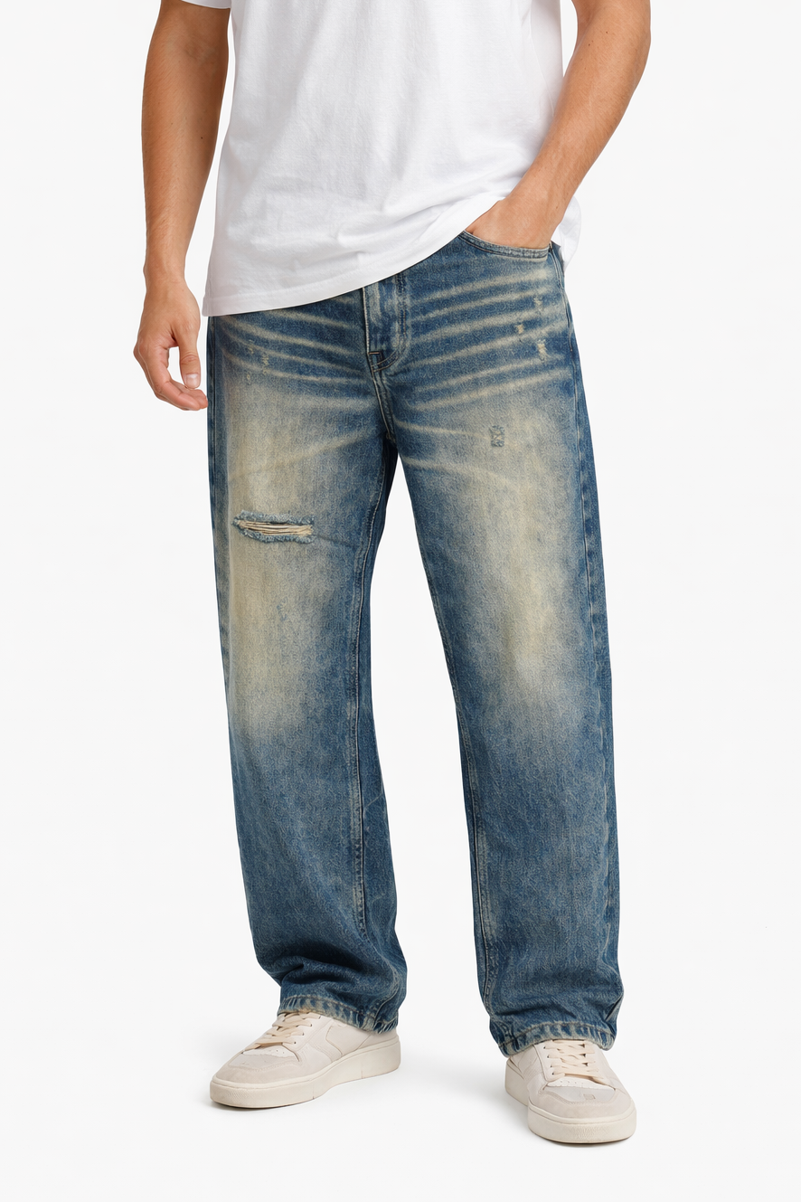 Jeans Straight Fit "Sun-Baked" con Effetto Dirty Wash Art. Js561