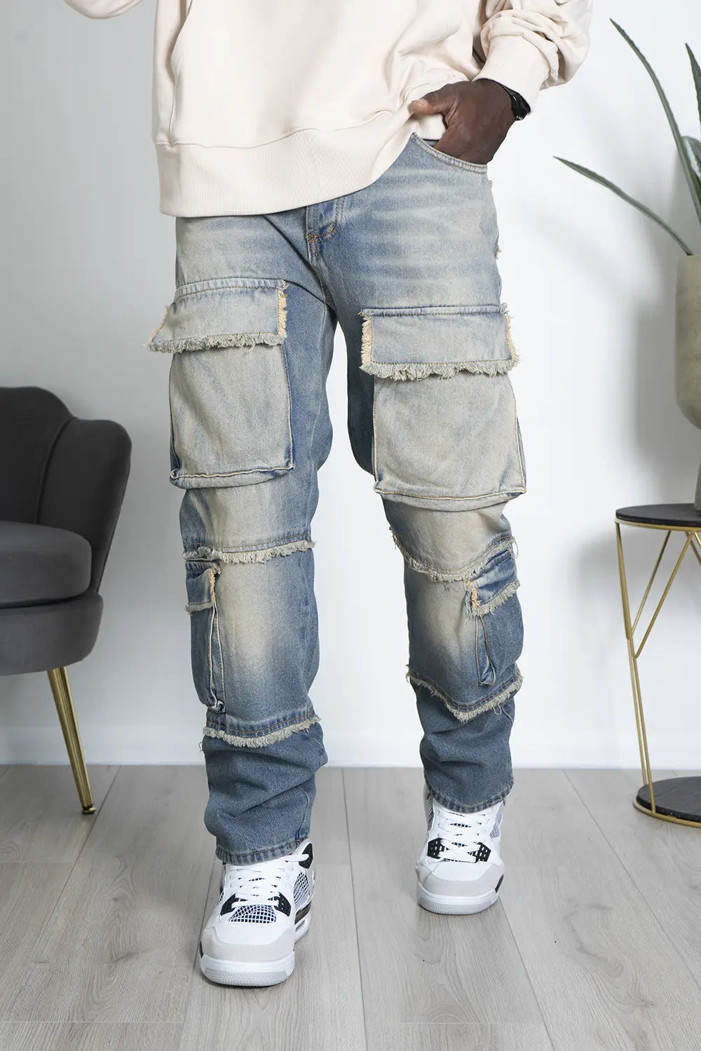 Jeans Baggy Cargo Effetto Consumato Art. JS476