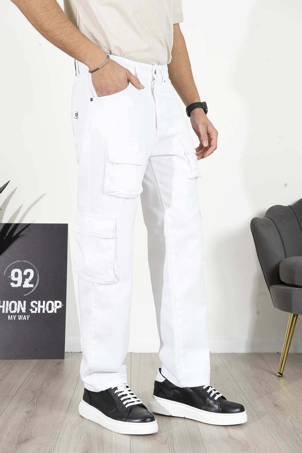 Jeans Uomo Cargo Baggy Fit con Tasche Laterali Art. Js521