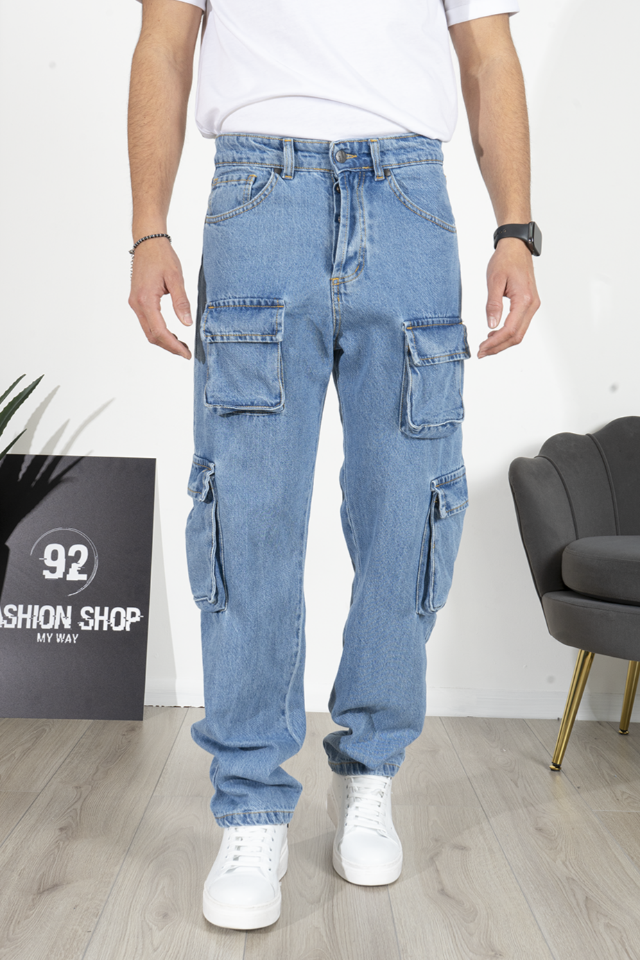 Jeans Uomo Cargo Baggy Fit con Tasche Laterali Art. Js521