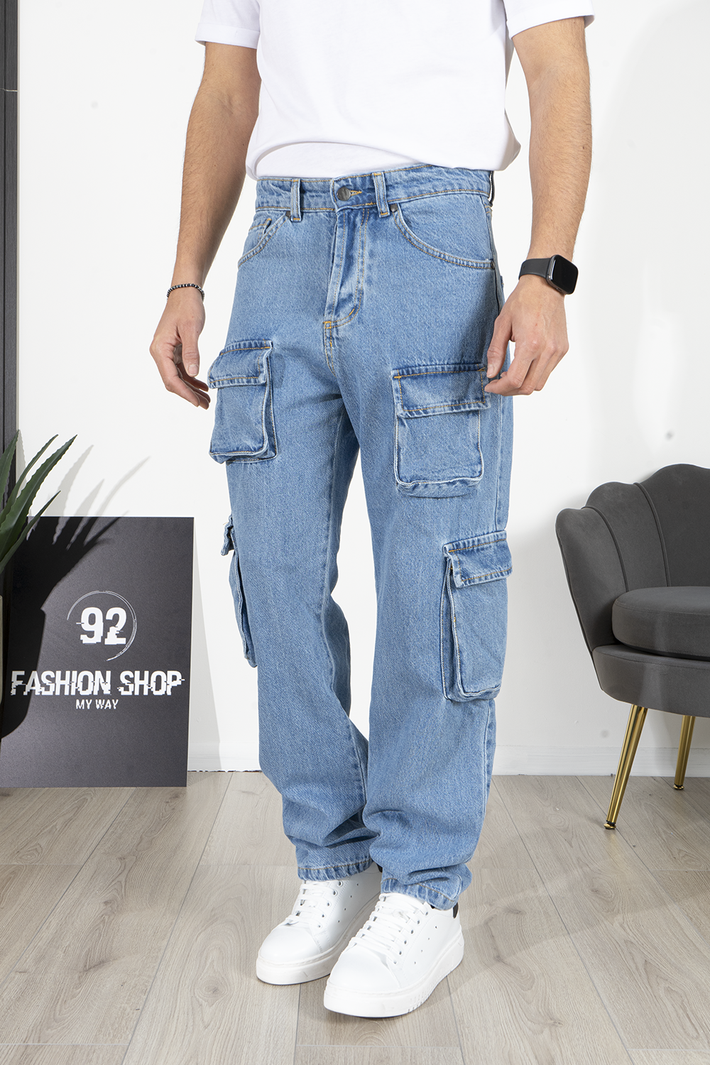 Jeans Uomo Cargo Baggy Fit con Tasche Laterali Art. Js521