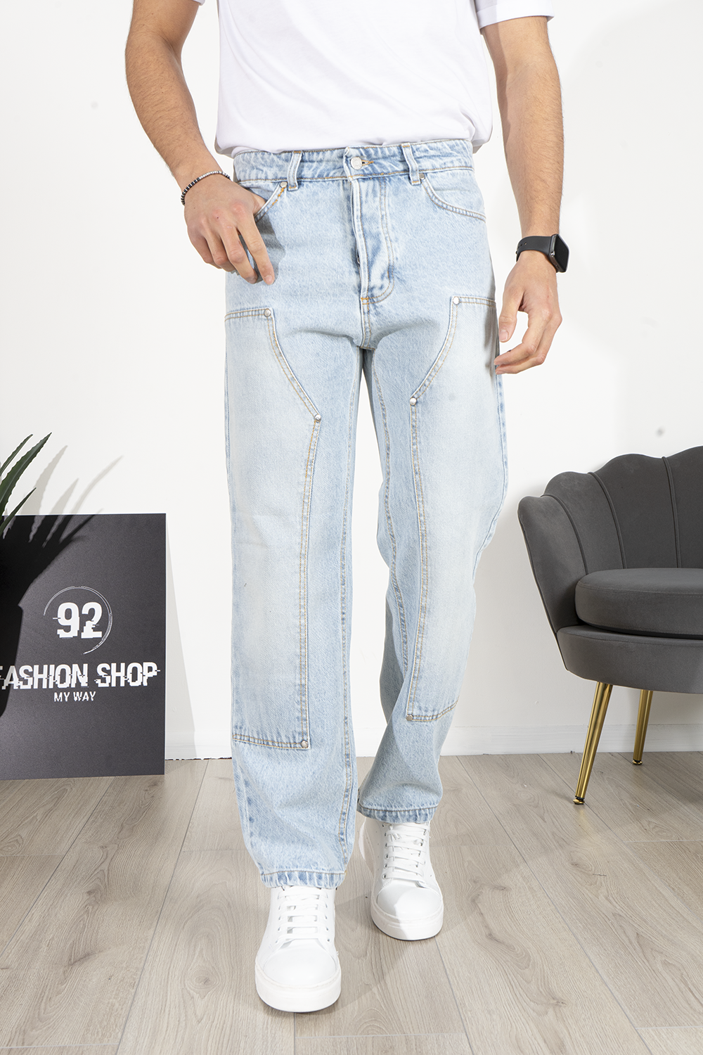 Jeans Carpenter Sabbiato Blu Fondo Largo Art. Js526