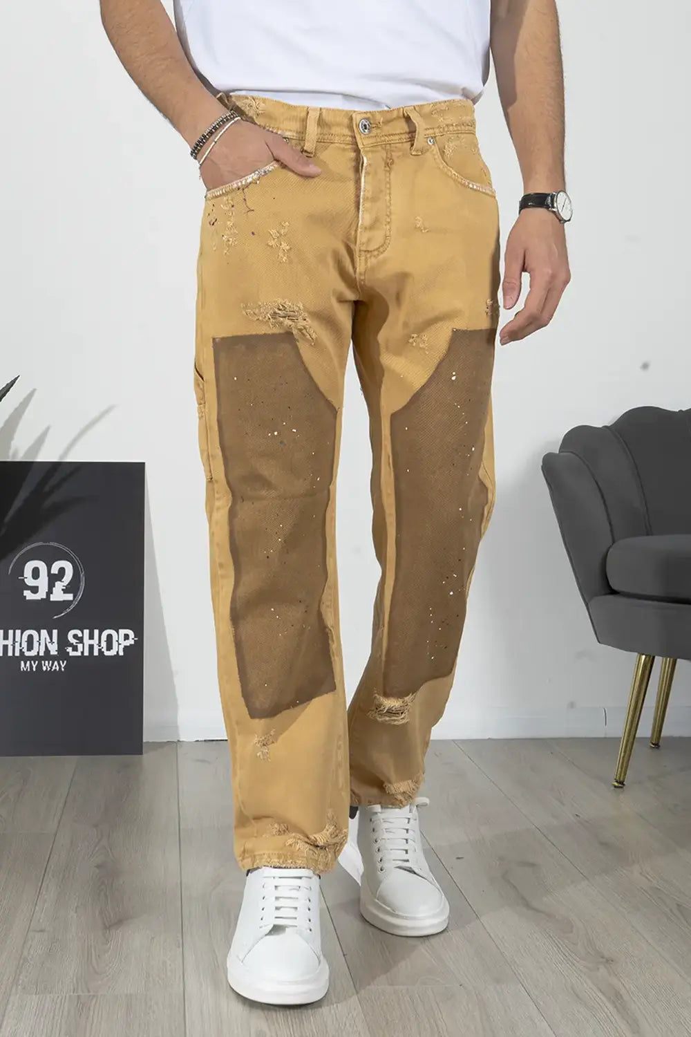 Jeans Carpenter Distressed e Patches Straight Fit Art. Js528