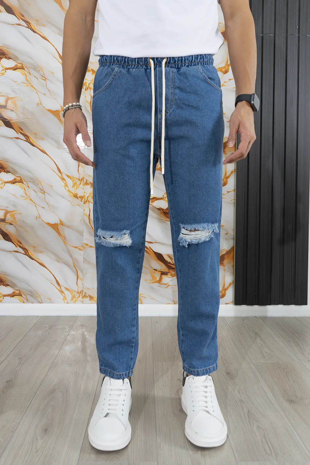 Jeans Uomo Vita Jogger Strappi Ginocchia art. Js424