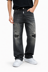 Jeans Baggy "Repatch Dark" con Lavaggio Acid Grey Art. Js559