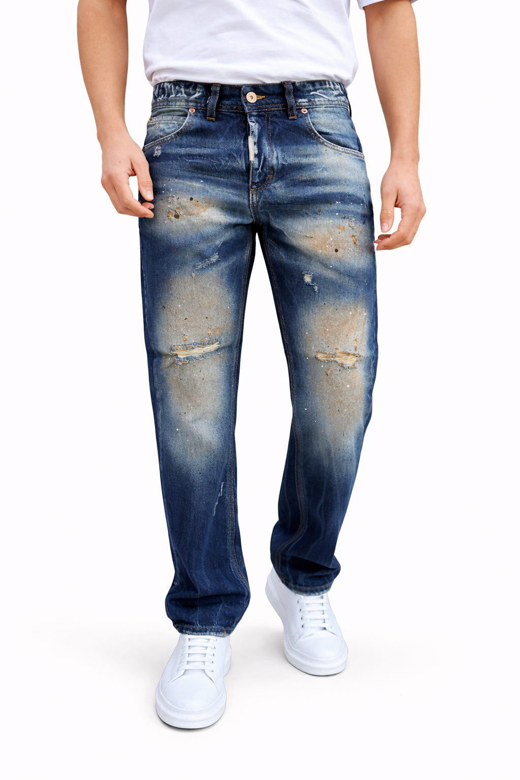 Jeans Straight Fit "Deep Indigo Painter" con Dettagli Artigianali Art. Js562