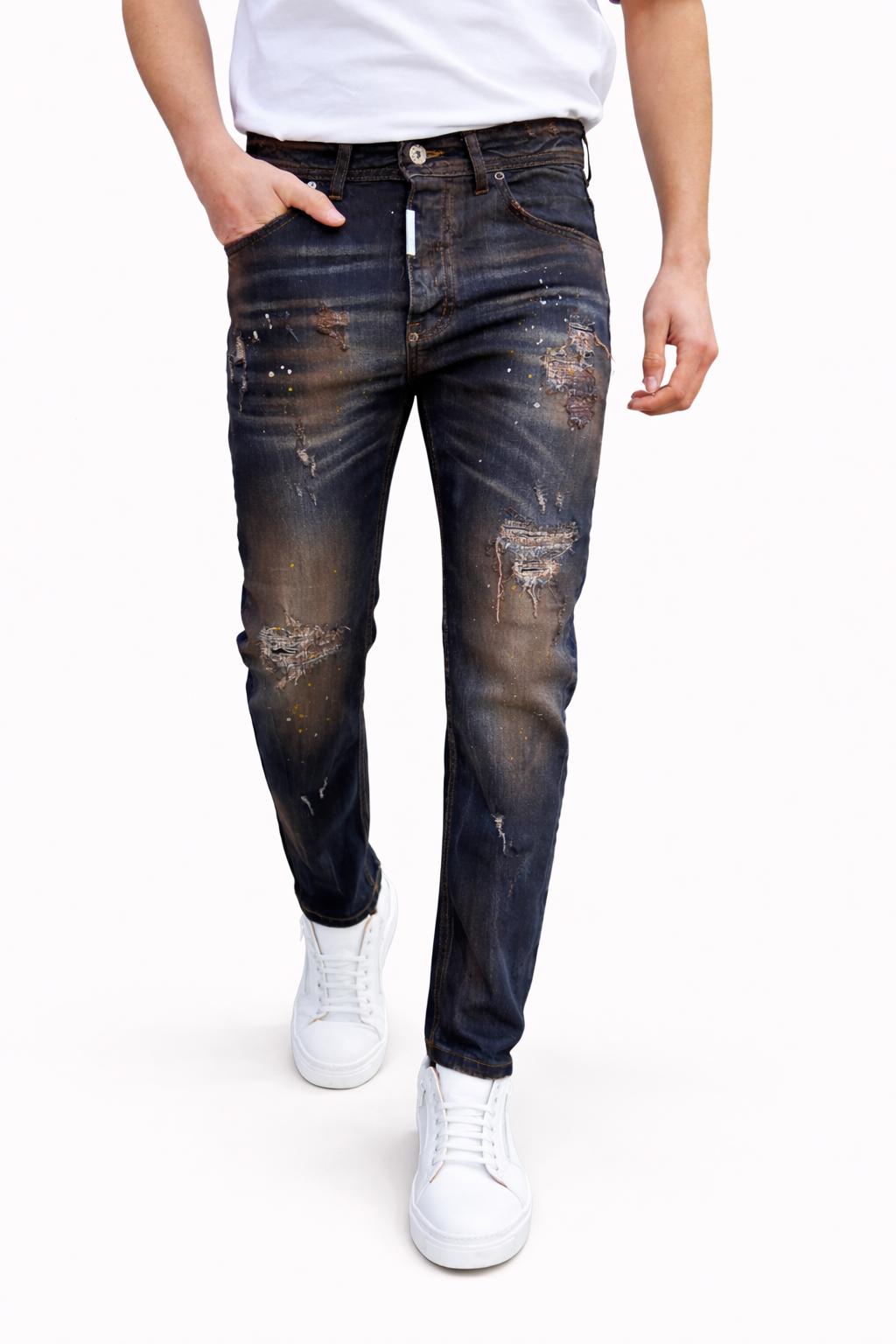 Jeans Slim "Overtime Rusty" con Rammendi Artigianali Art. Js560