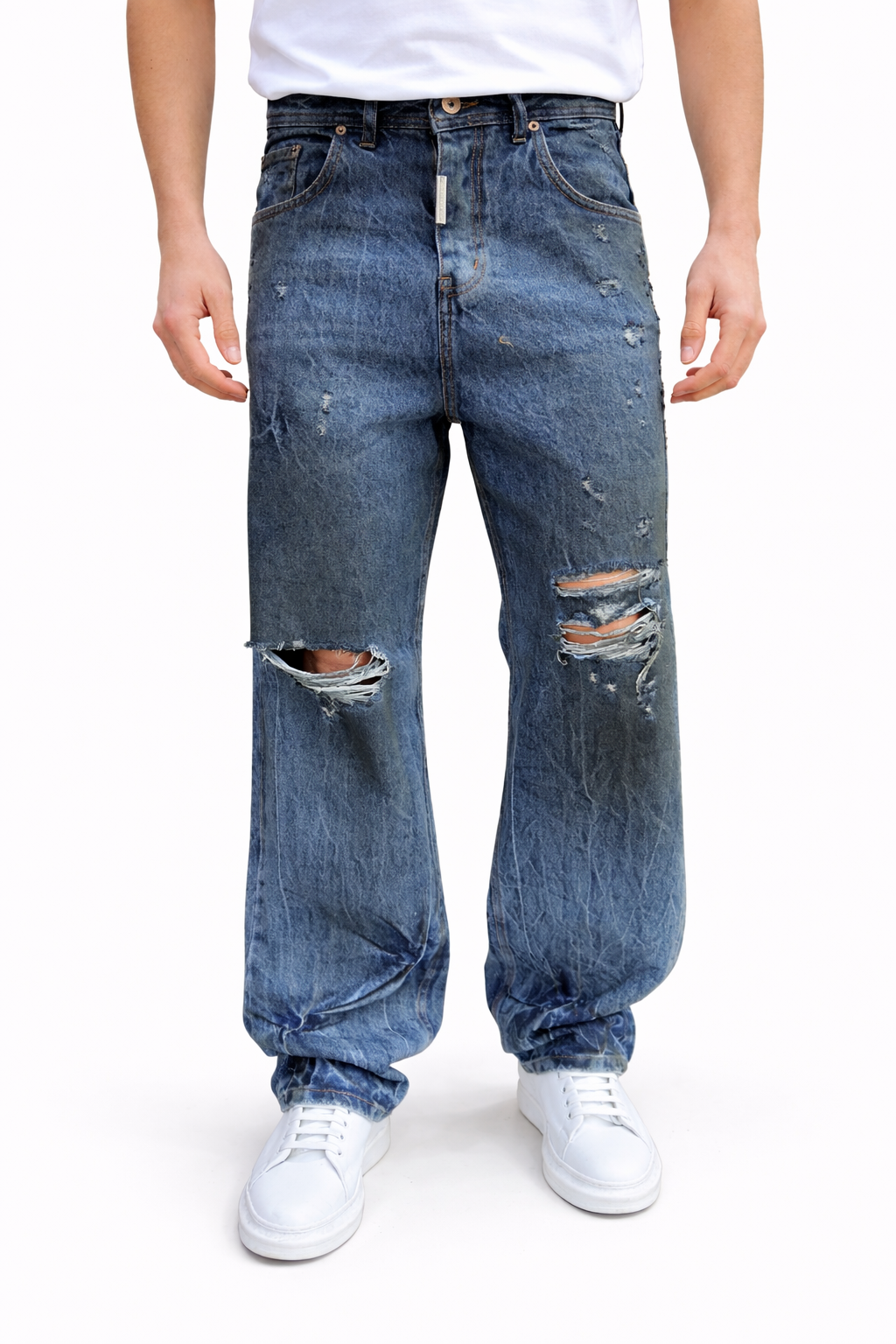 Jeans Baggy Premium con Strappi e Lavaggio Used Art. Js557