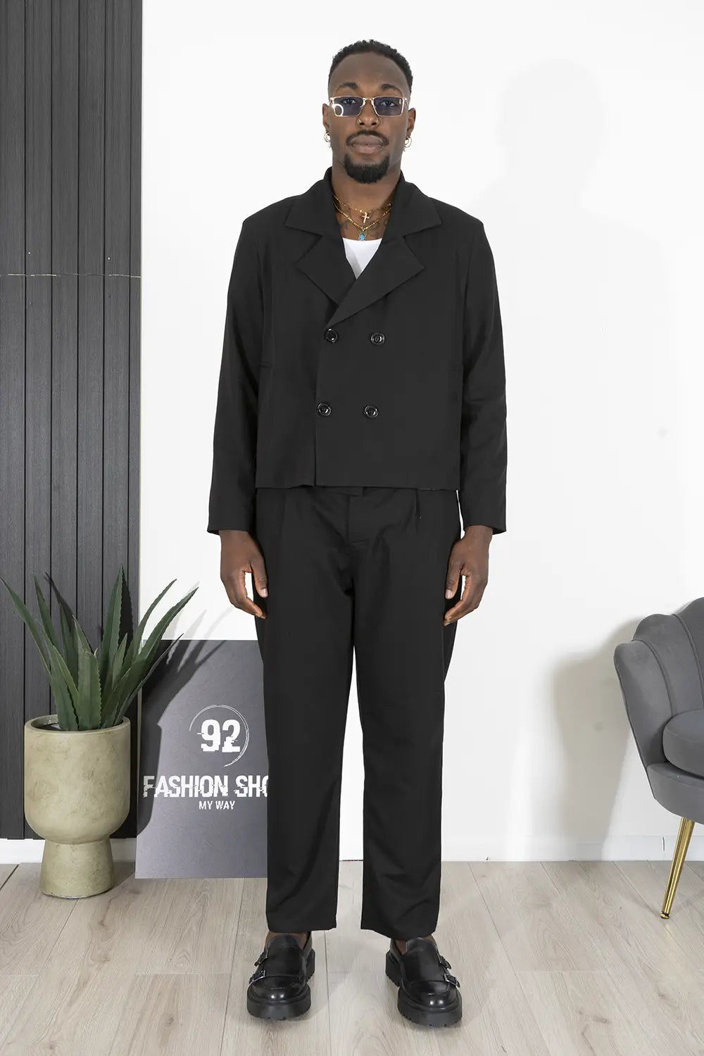 Abito Coordinato Giacca Crop Doppiopetto e Pantaloni Loose Art. Ab16