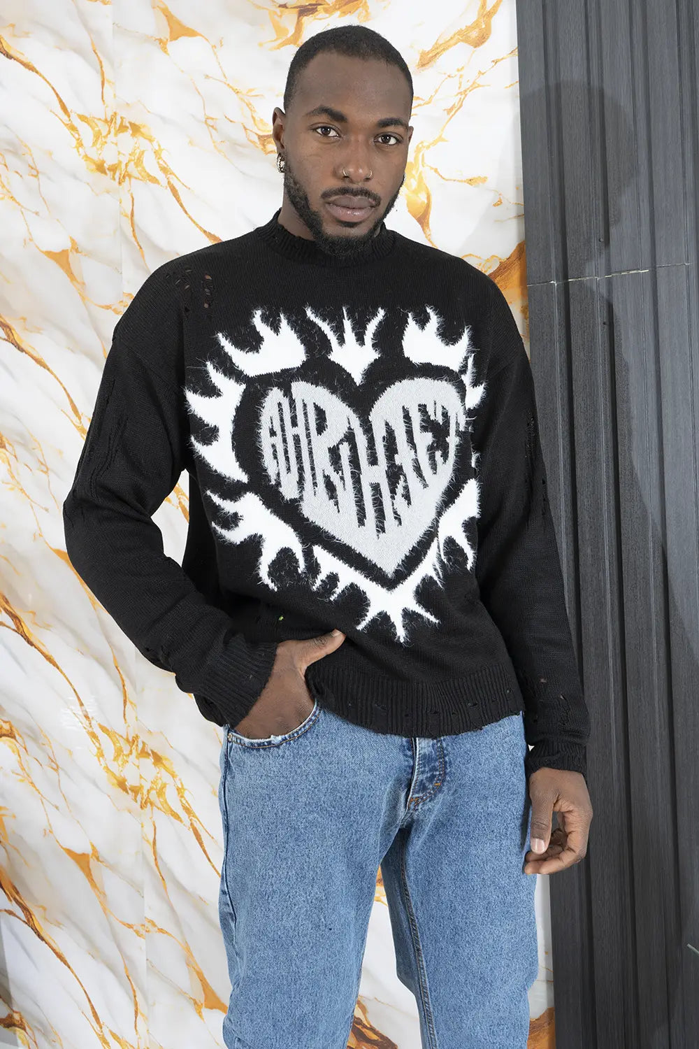 Maglione Con Rotture e stampa In pelo ''Cuore'' Art. Mg162