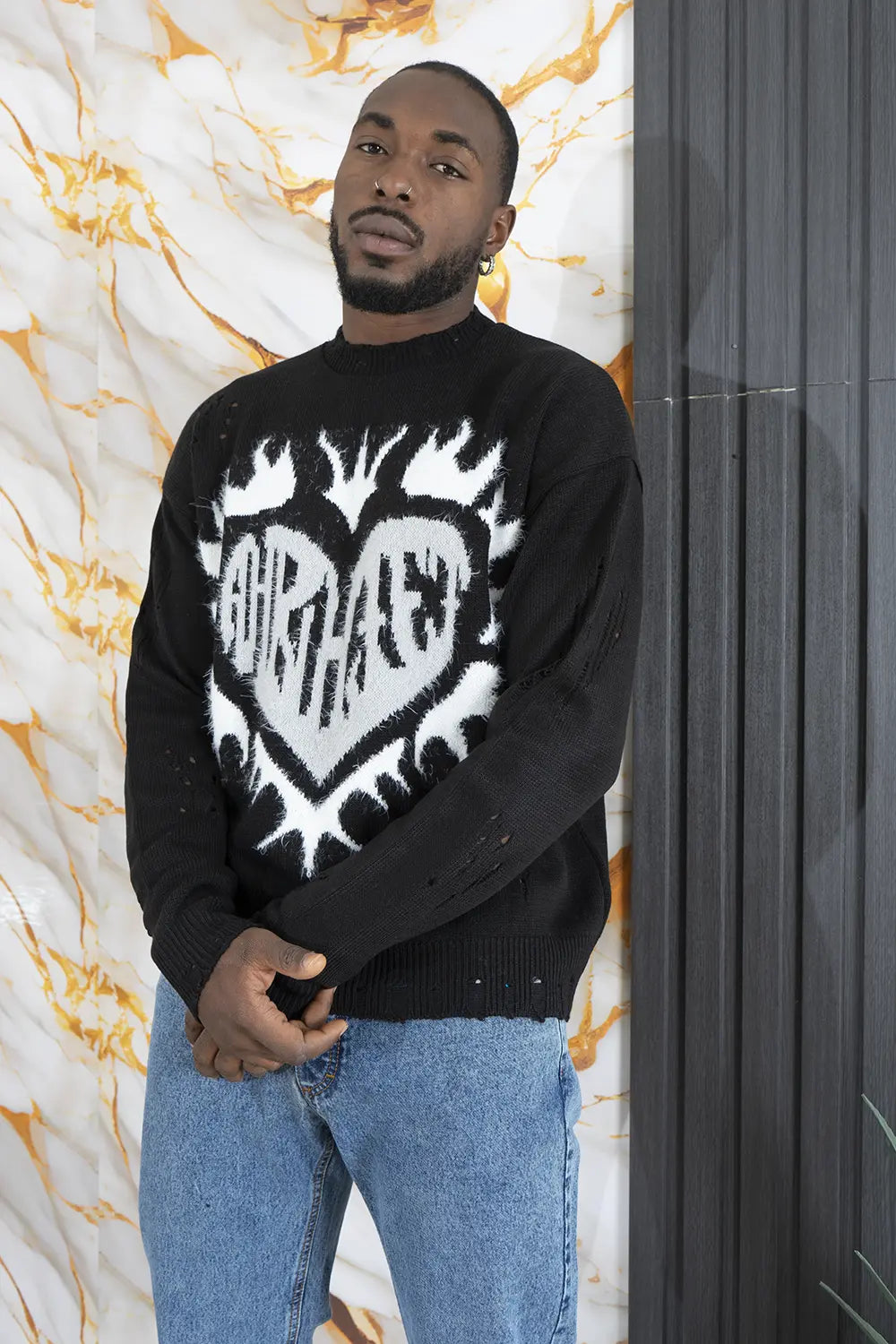 Maglione Con Rotture e stampa In pelo ''Cuore'' Art. Mg162