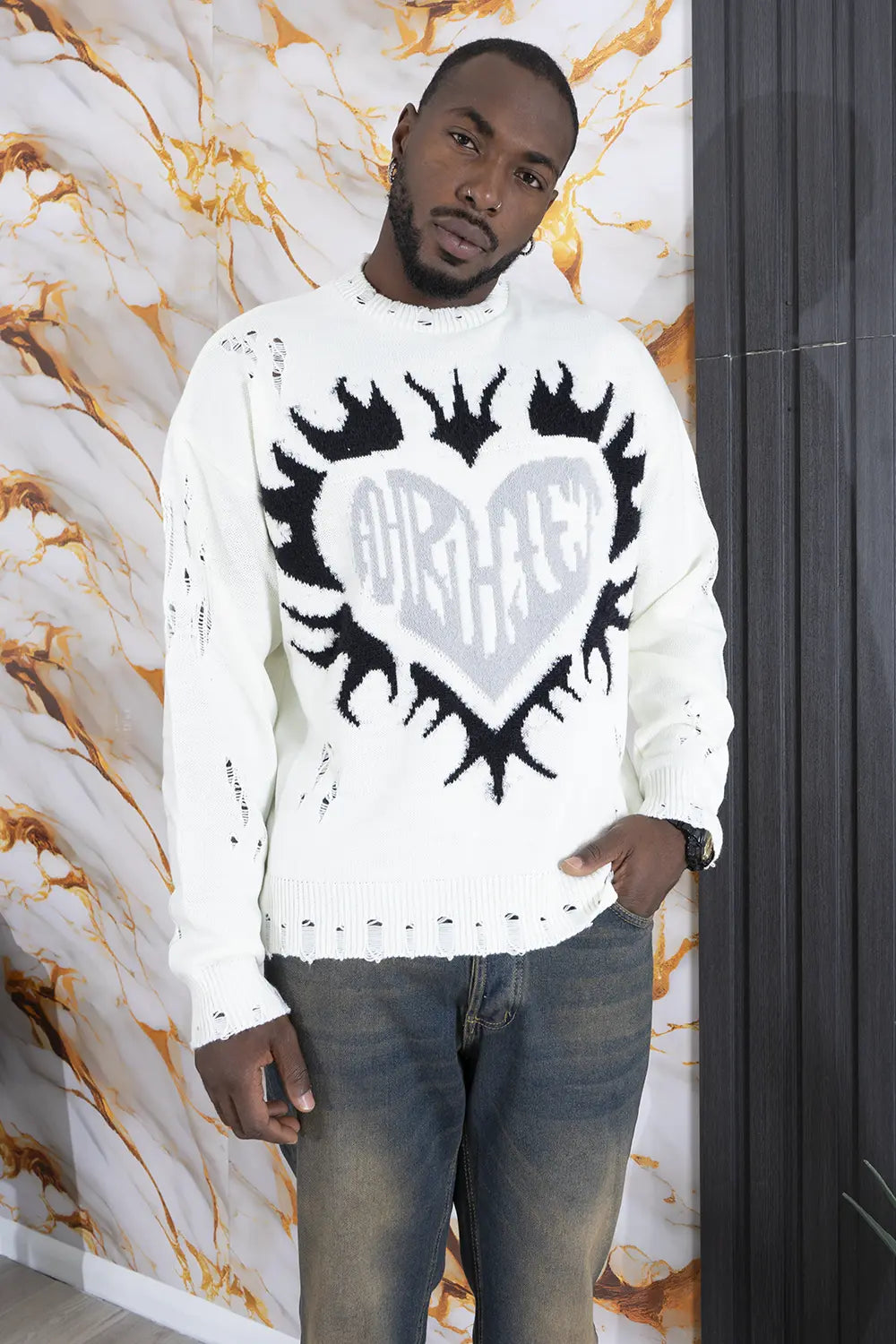 Maglione Con Rotture e stampa In pelo ''Heart'' Art. Mg162