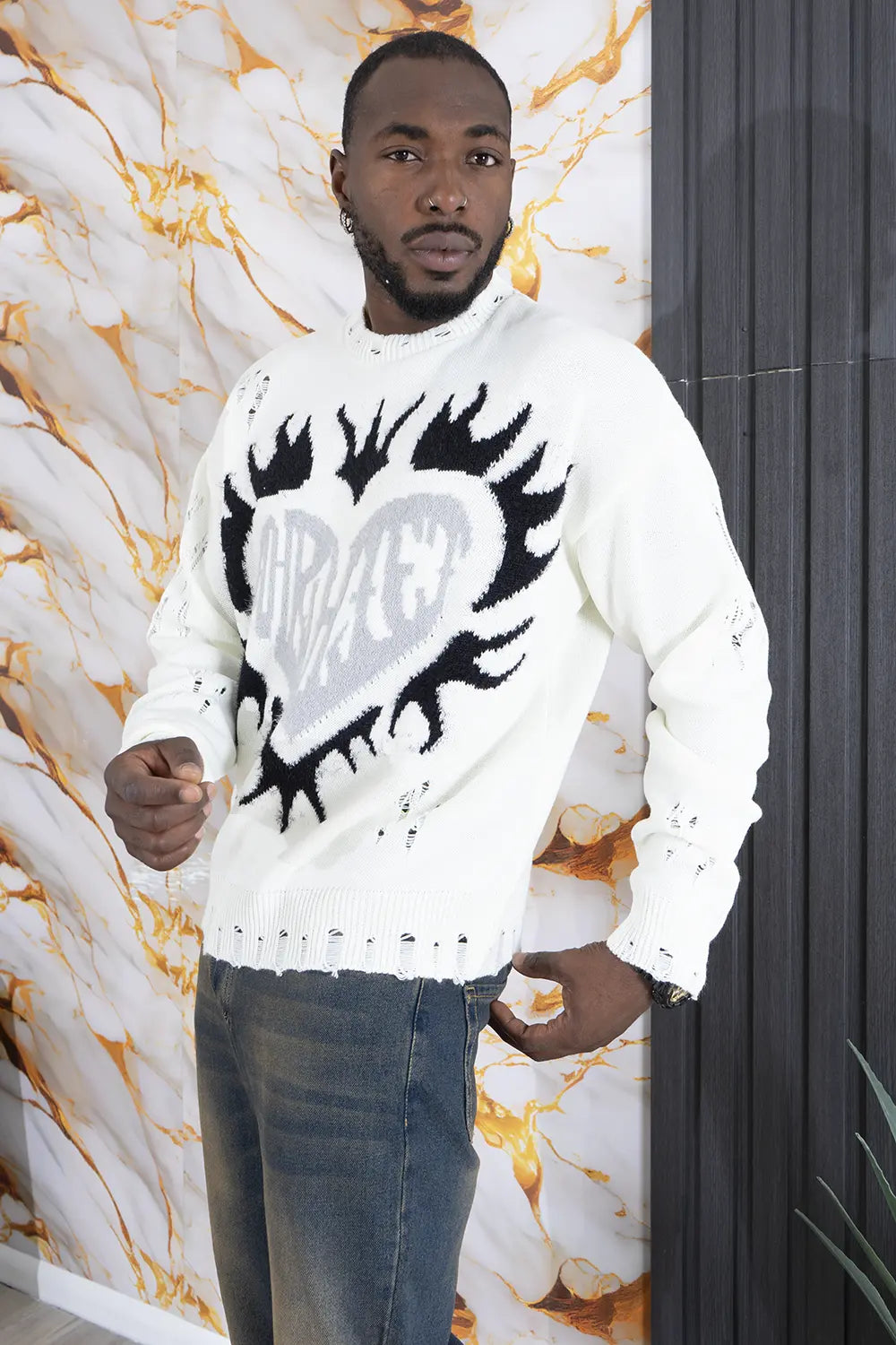 Maglione Con Rotture e stampa In pelo ''Cuore'' Art. Mg162